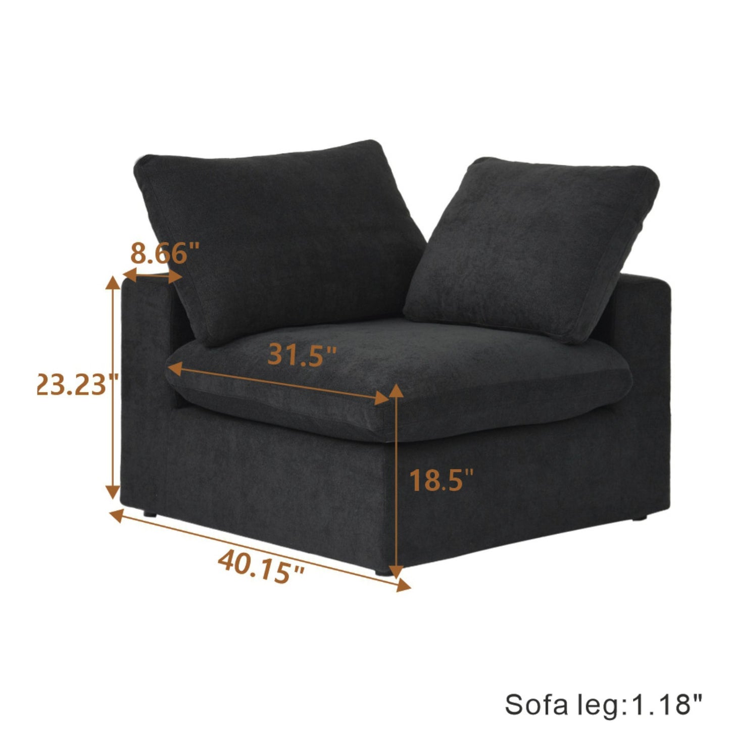 Classic Modular Corner Piece (L&R Armrest) in Black