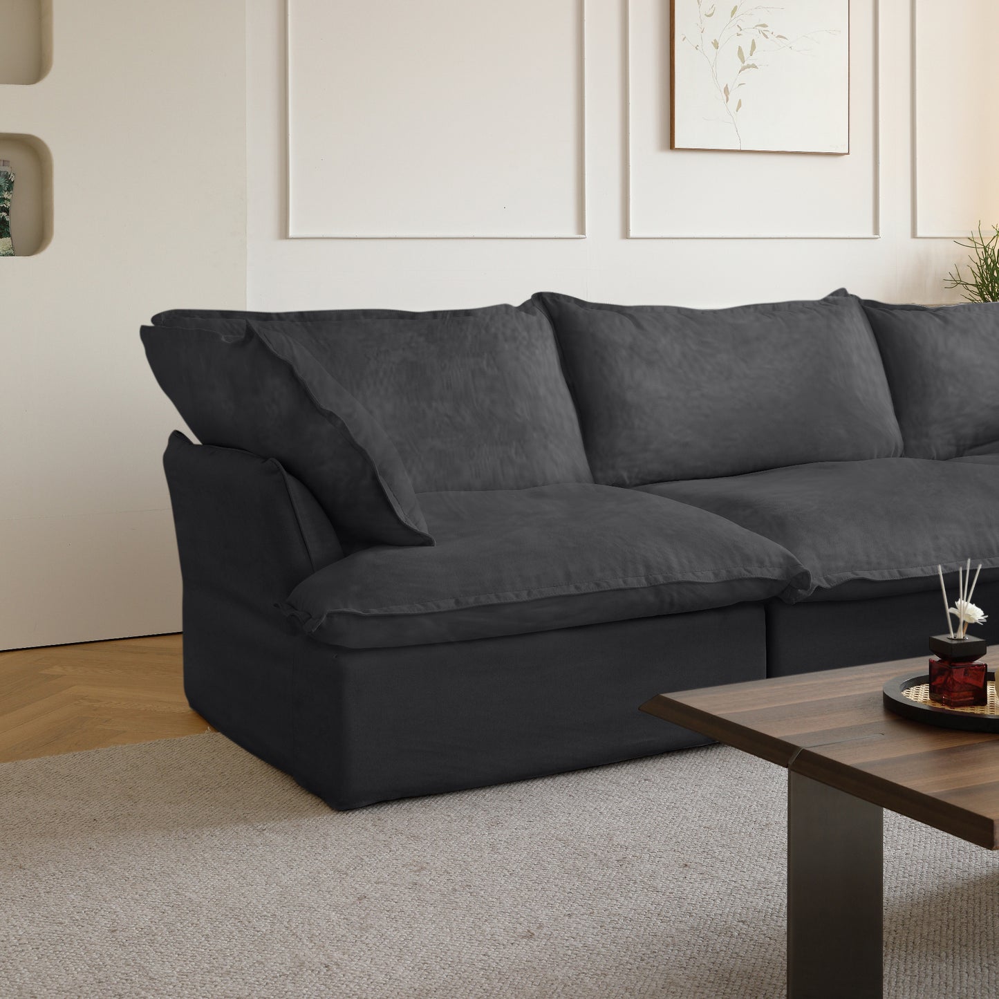 Modular Luxe 5-Seater Corner Sectional + Ottoman in Black