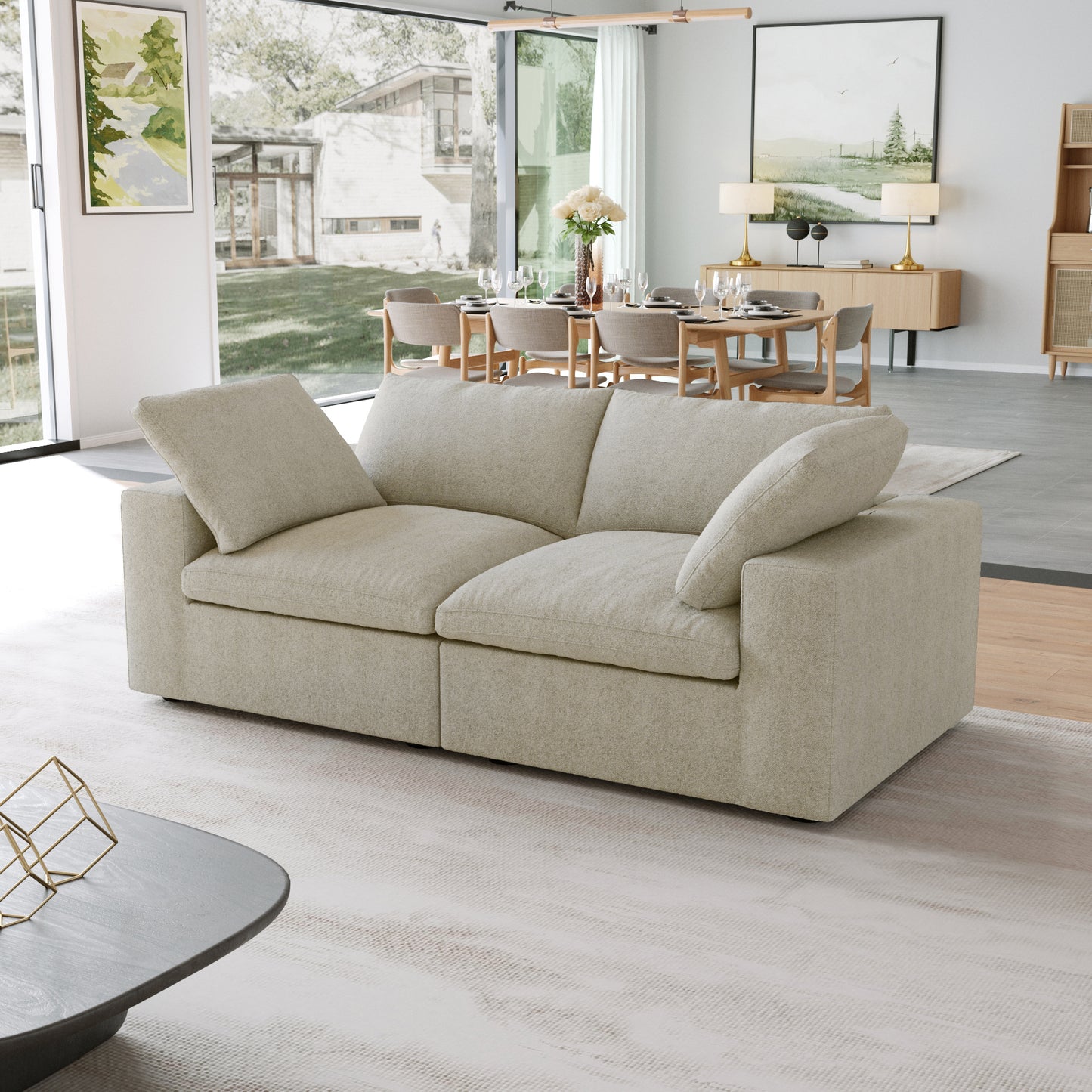 Classic Modular 2-Seater Sofa in Khaki