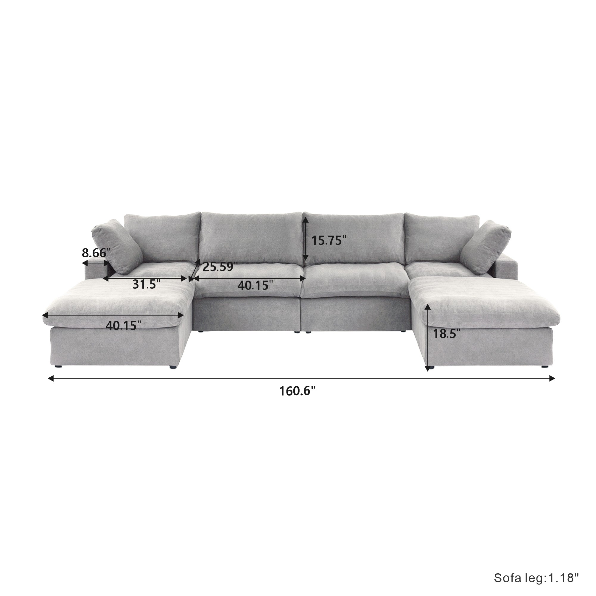 Classic Modular 4-Seater U-Sectional in Gray