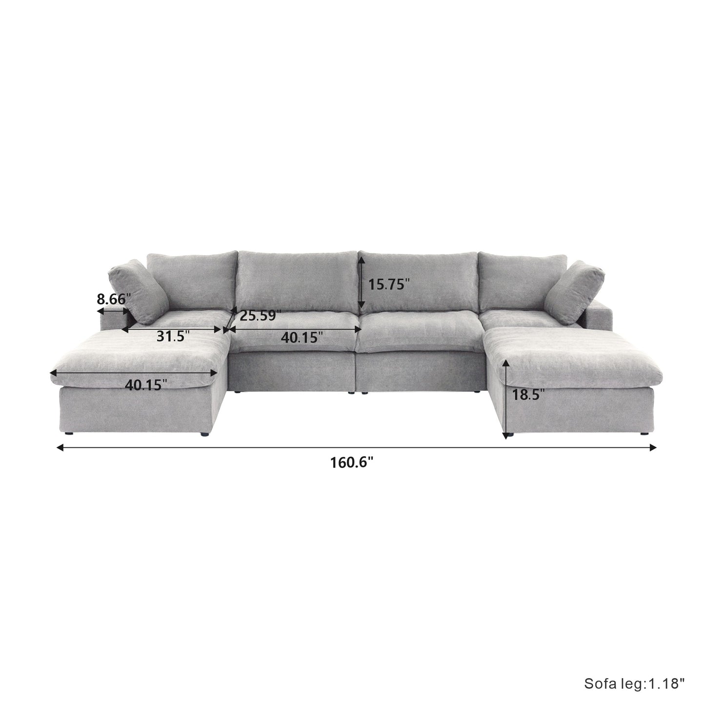 Classic Modular 4-Seater U-Sectional in Gray — Nationwide