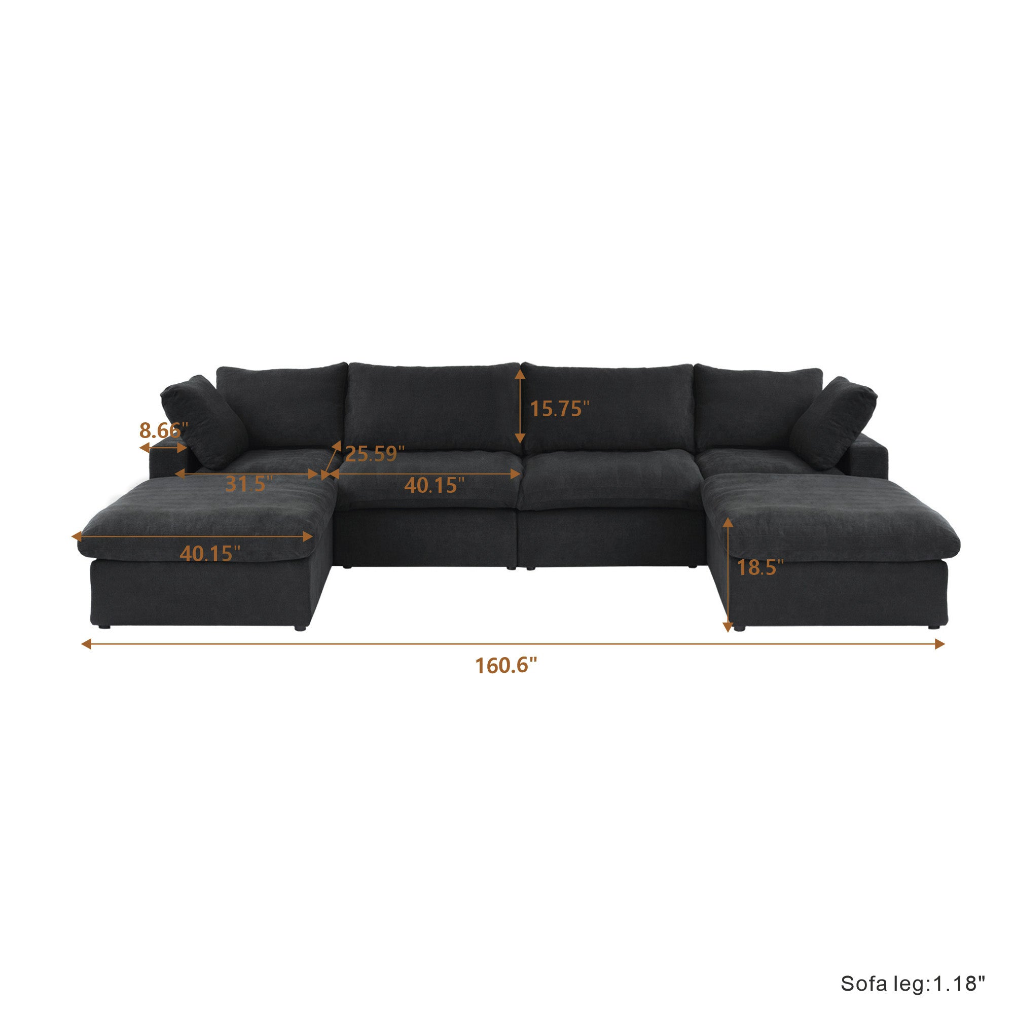 Classic Modular 4-Seater U-Sectional in Black