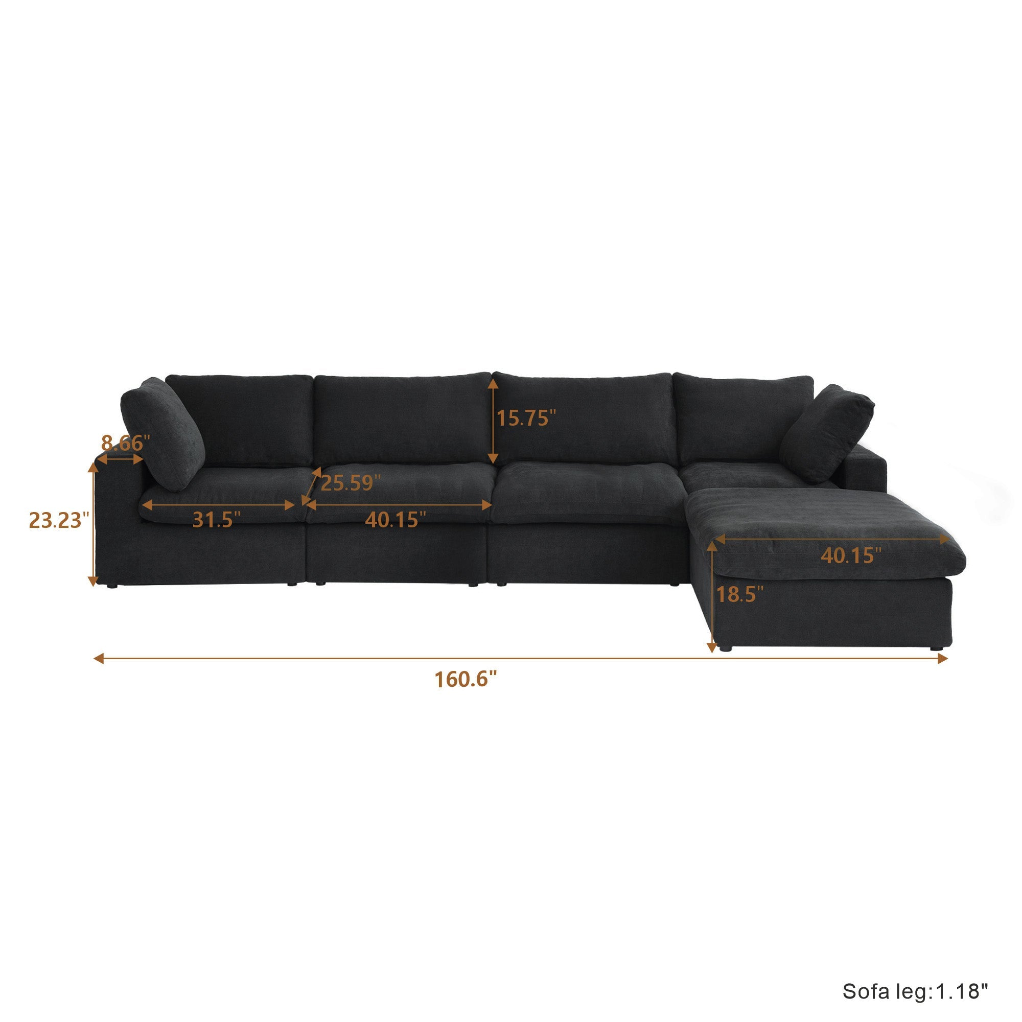 Classic Modular 4-Seater Sectional in Black