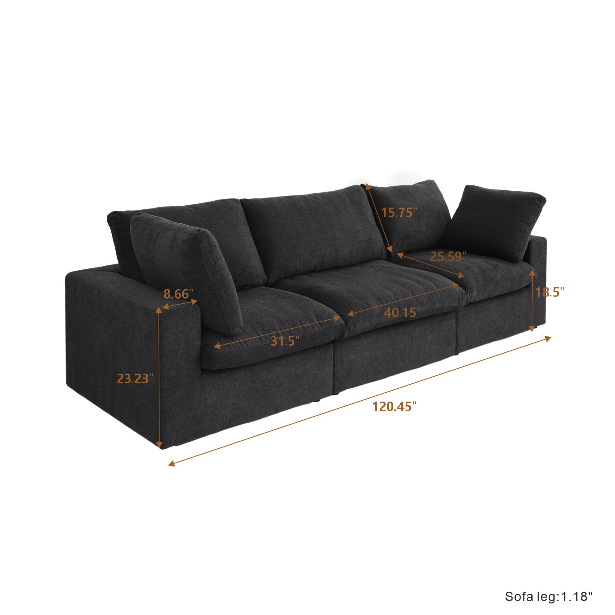 Classic Modular 3-Seater Sofa in Black