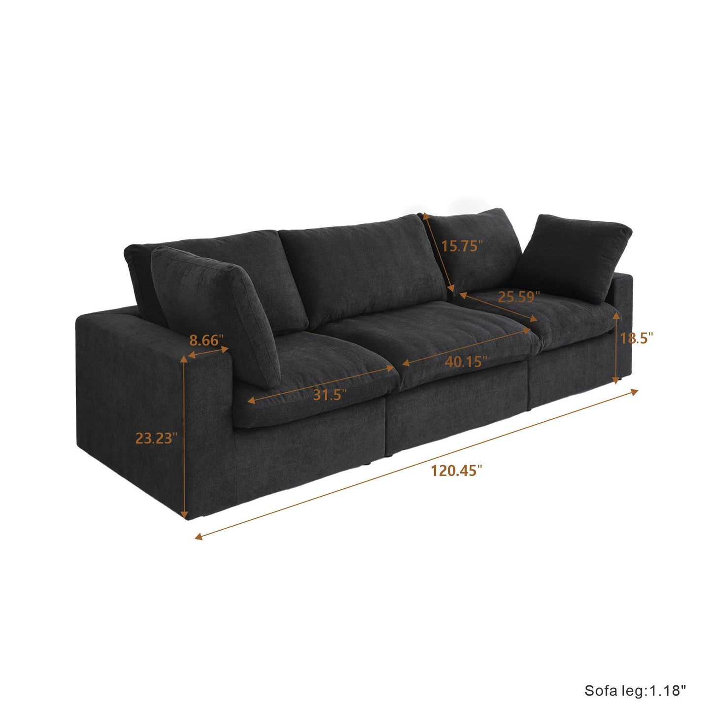 Classic Modular 3-Seater Sofa in Black