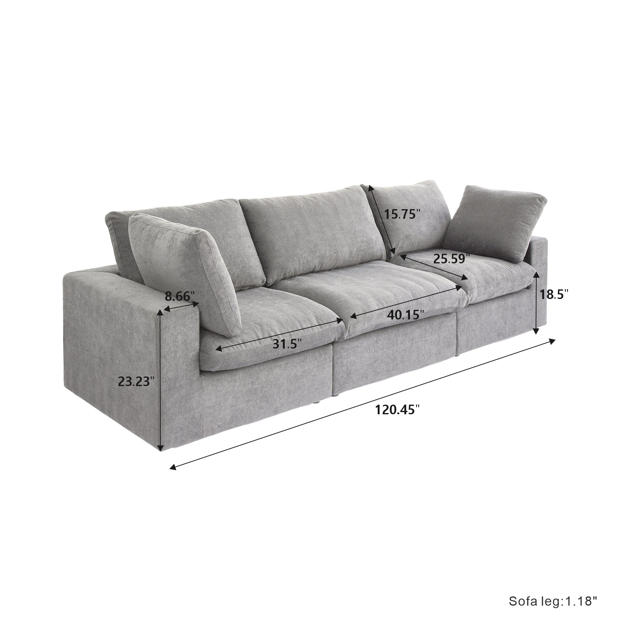 Classic Modular 3-Seater Sofa in Gray