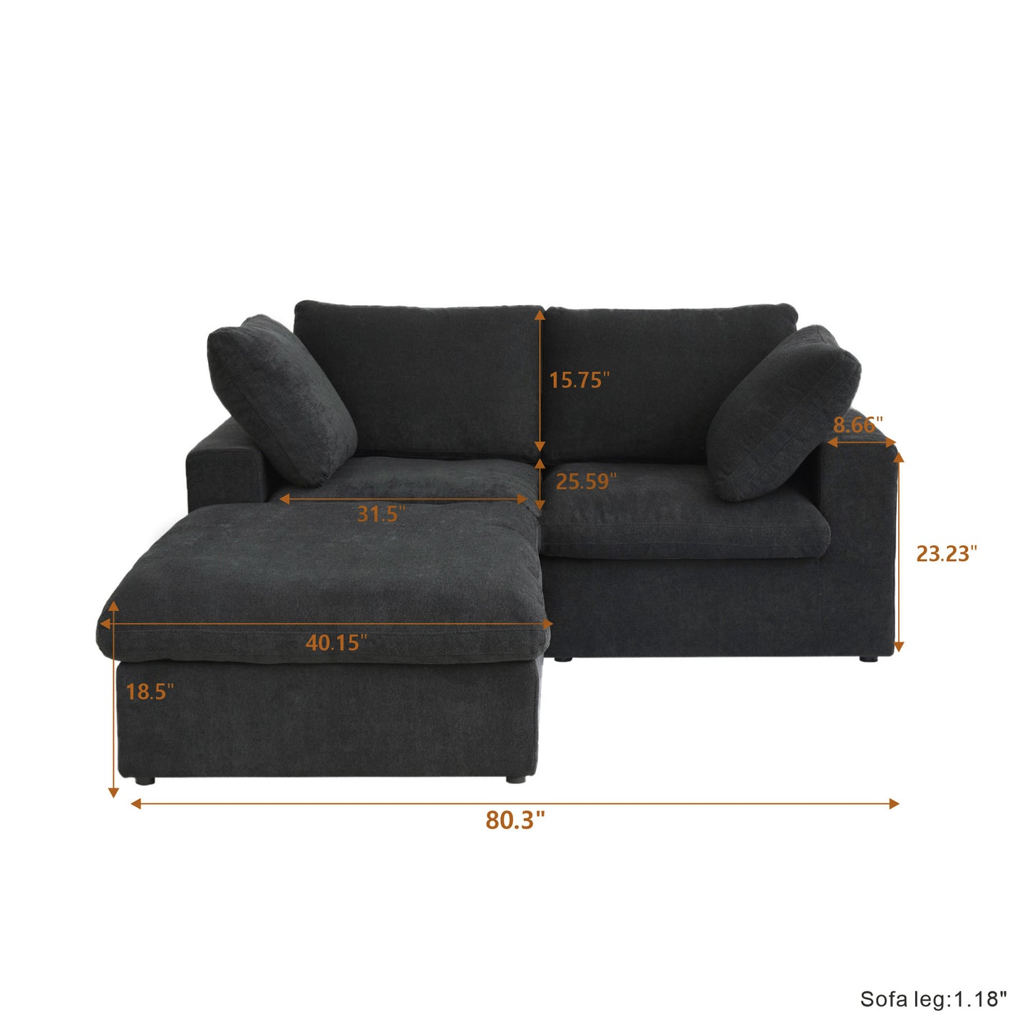Classic Modular 2-Seater Sectional in Black
