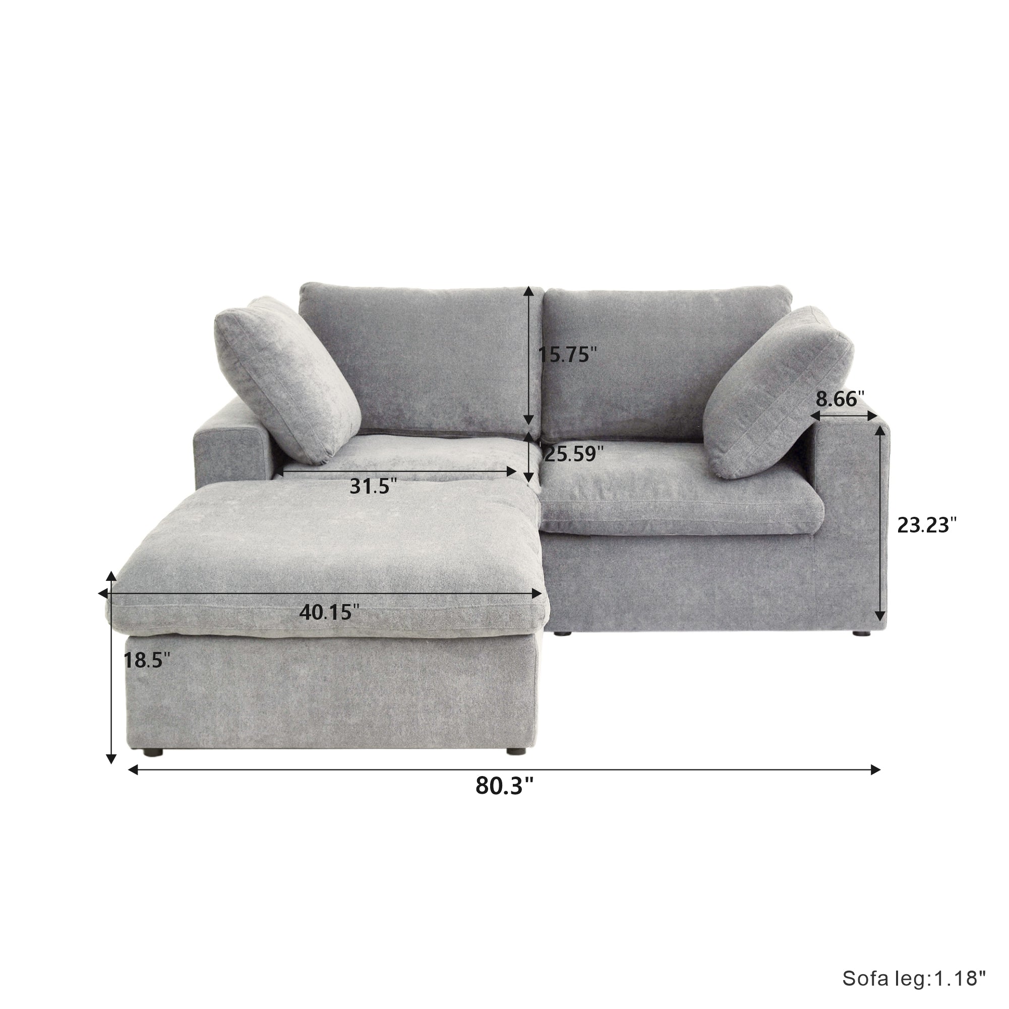 Classic Modular 2-Seater Sectional in Gray