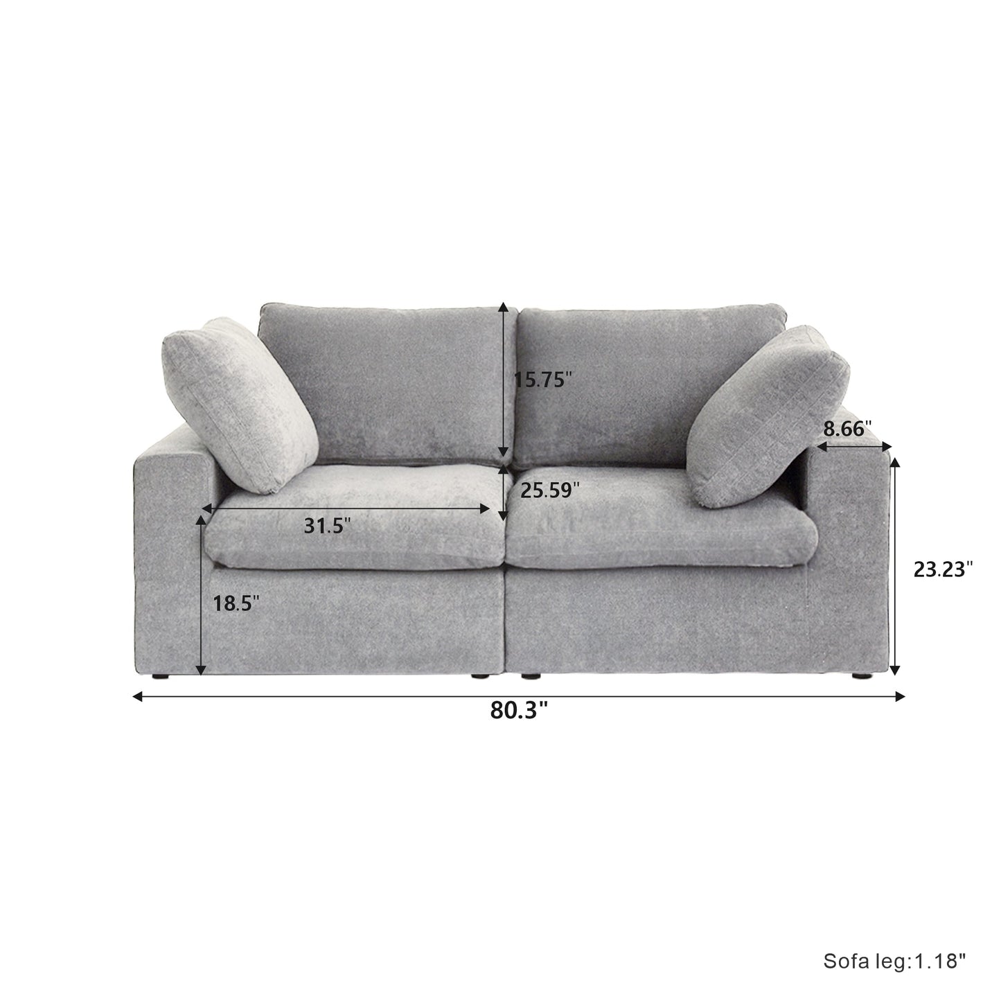 Classic Modular 2-Seater Sofa in Gray