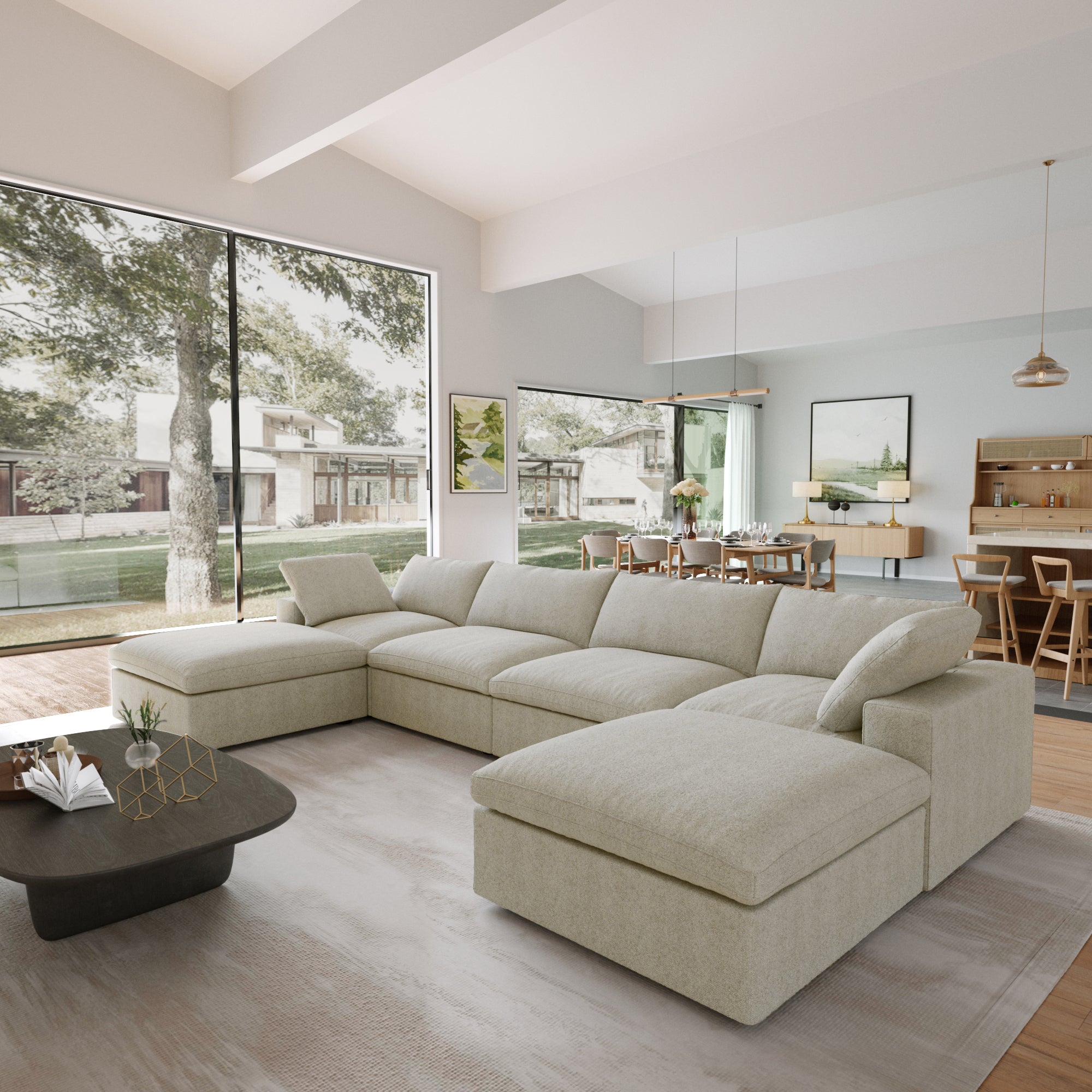 Classic Modular 4-Seater U-Sectional in Khaki