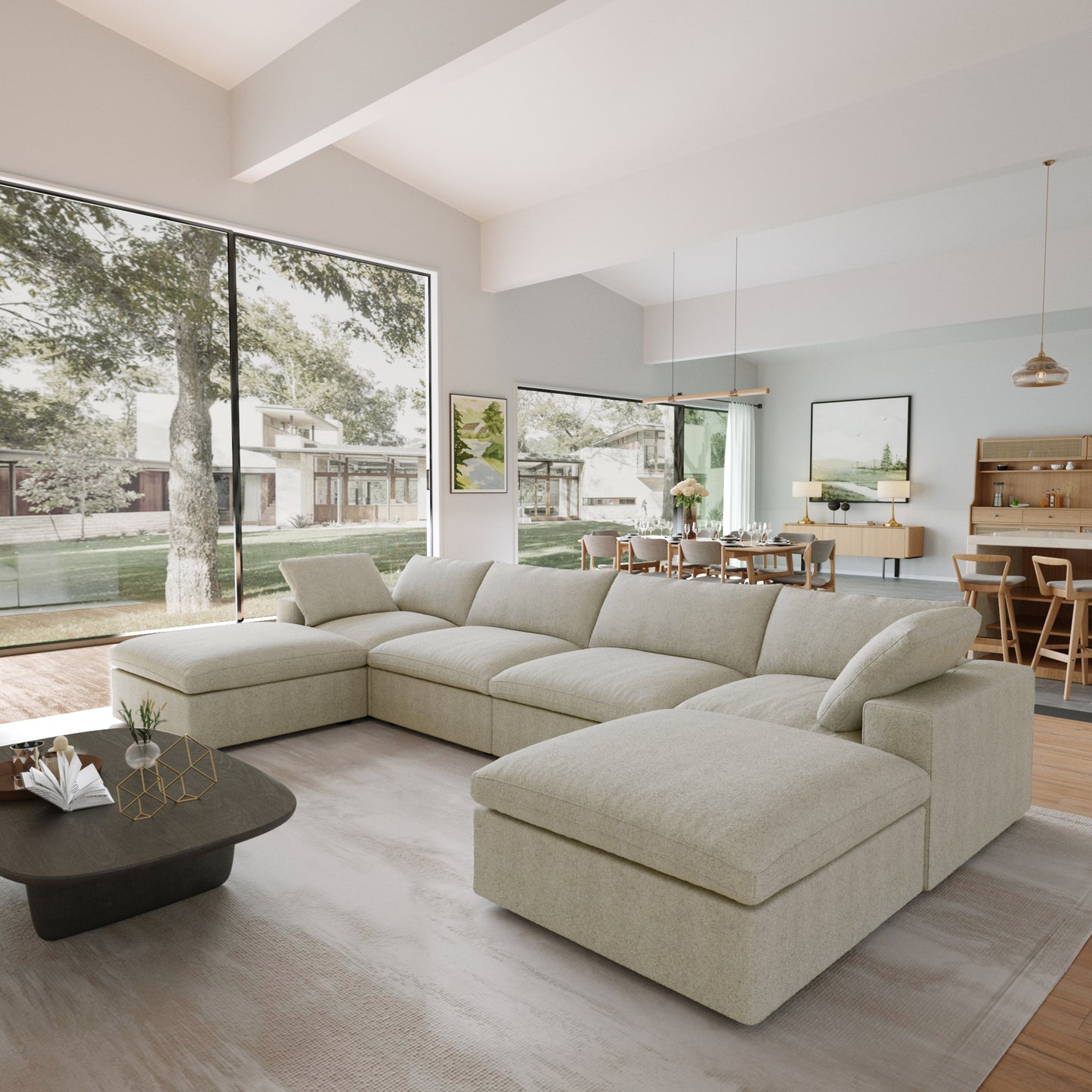 Classic Modular 4-Seater U-Sectional in Khaki