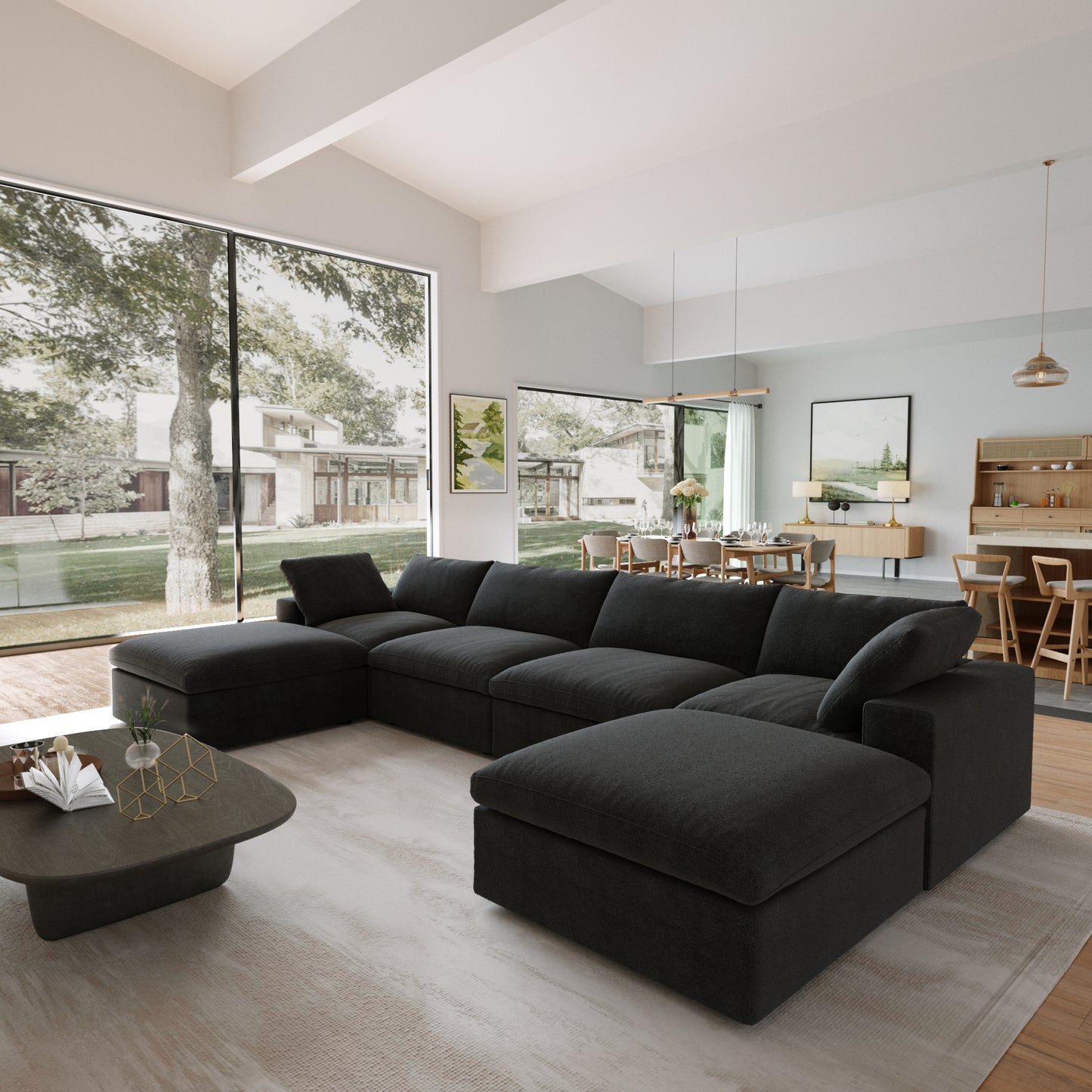Classic Modular 4-Seater U-Sectional in Black