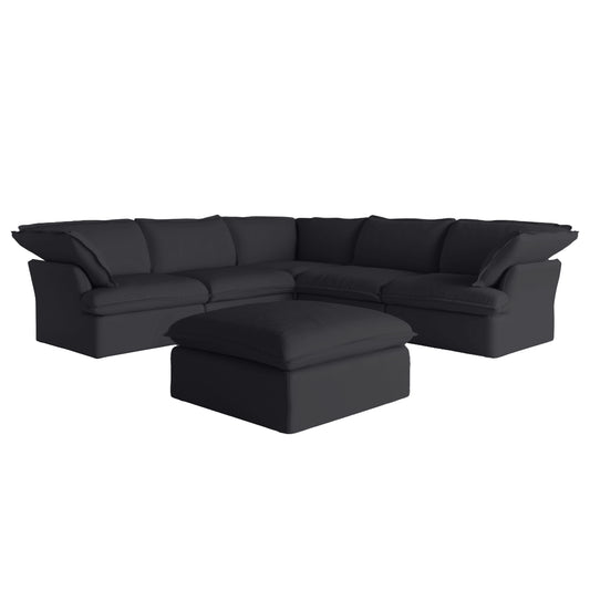 Modular Luxe 5-Seater Corner Sectional + Ottoman in Black