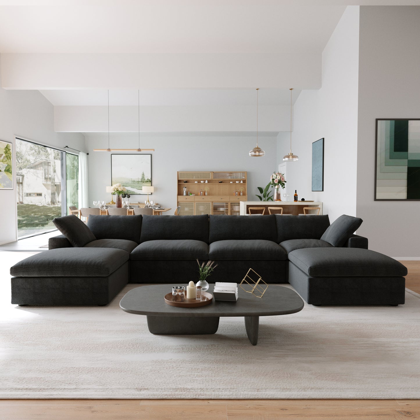 Classic Modular 4-Seater U-Sectional in Black