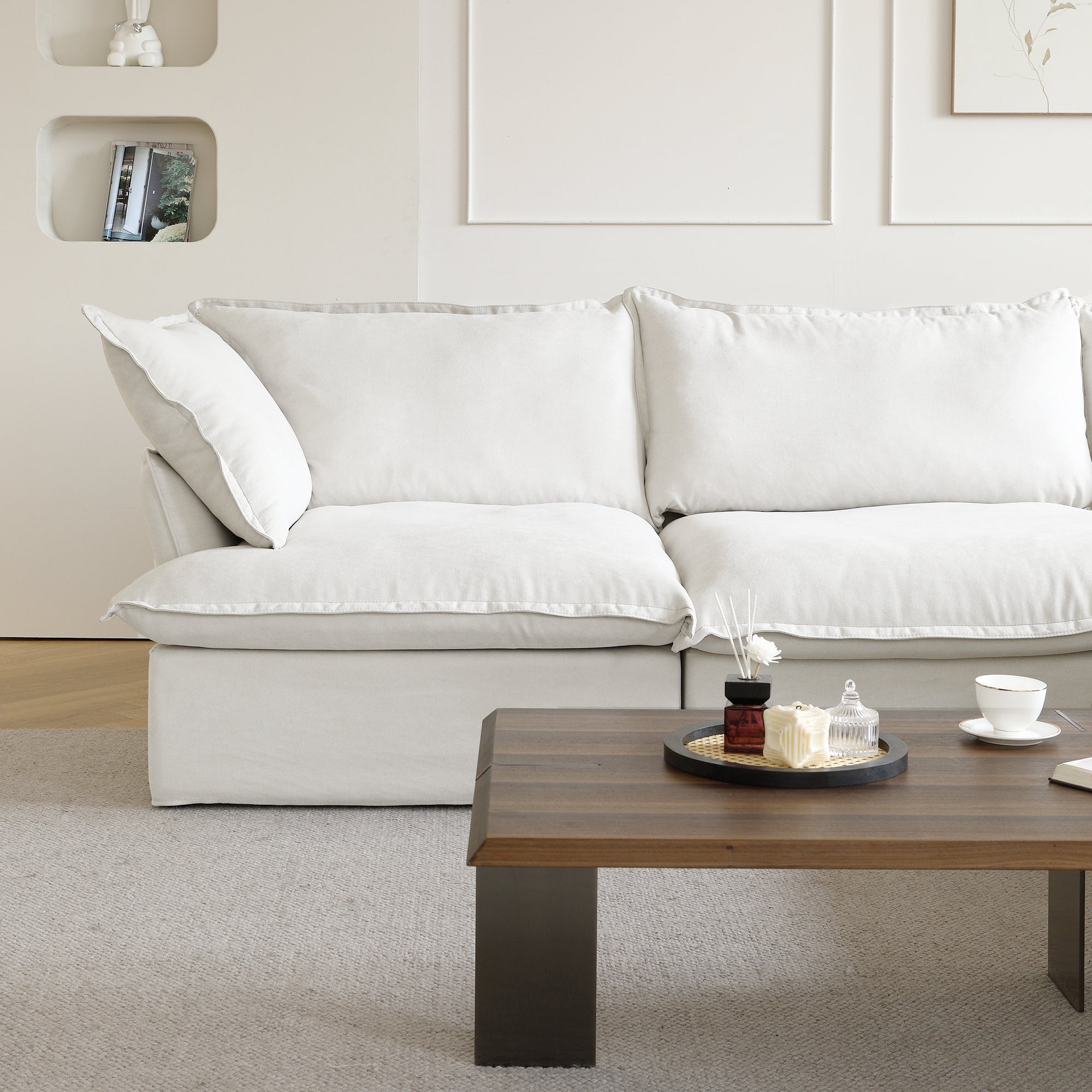 Modular Luxe 5-Seater Corner Sectional + Ottoman in White — Nationwide