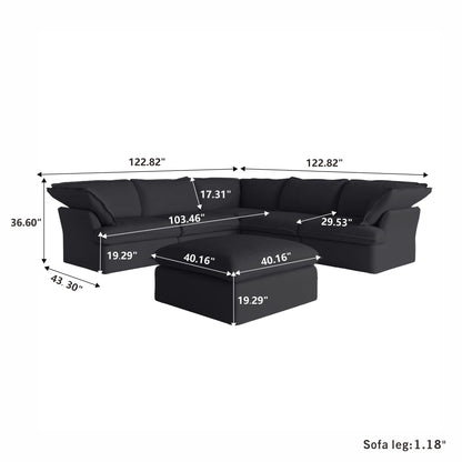 Modular Luxe 5-Seater Corner Sectional + Ottoman in Black — Nationwide
