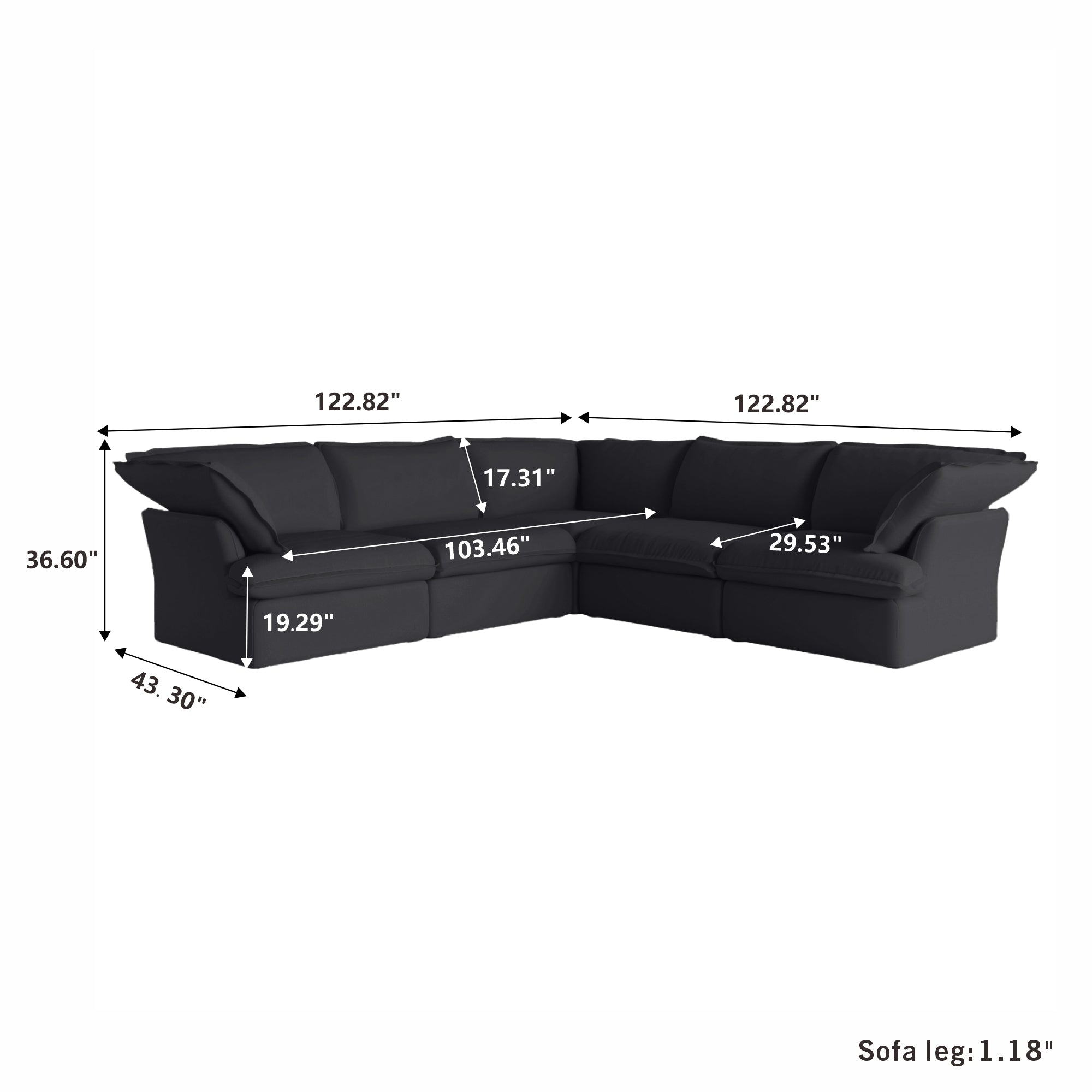 Modular Luxe 5-Seater Corner Sectional in Black — Nationwide