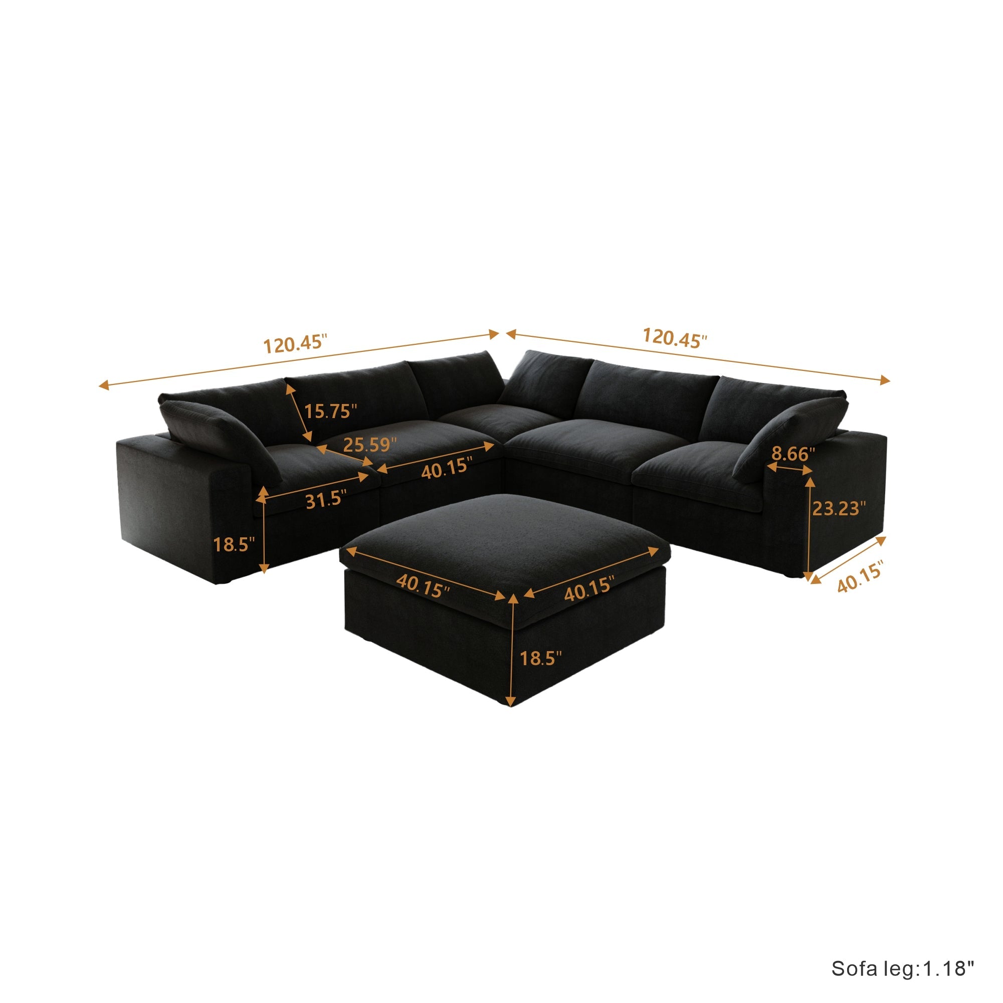 Classic Modular 5-Seater Corner Sectional + Ottoman in Black — Nationwide