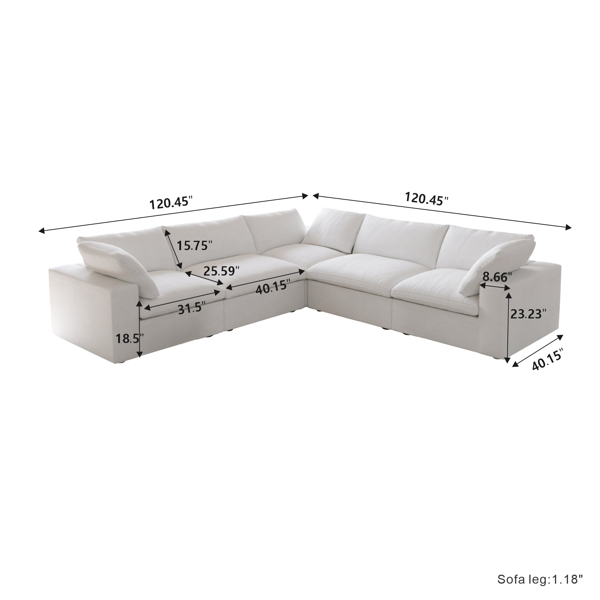 Classic Modular 5-Seater Corner Sectional in White — Nationwide