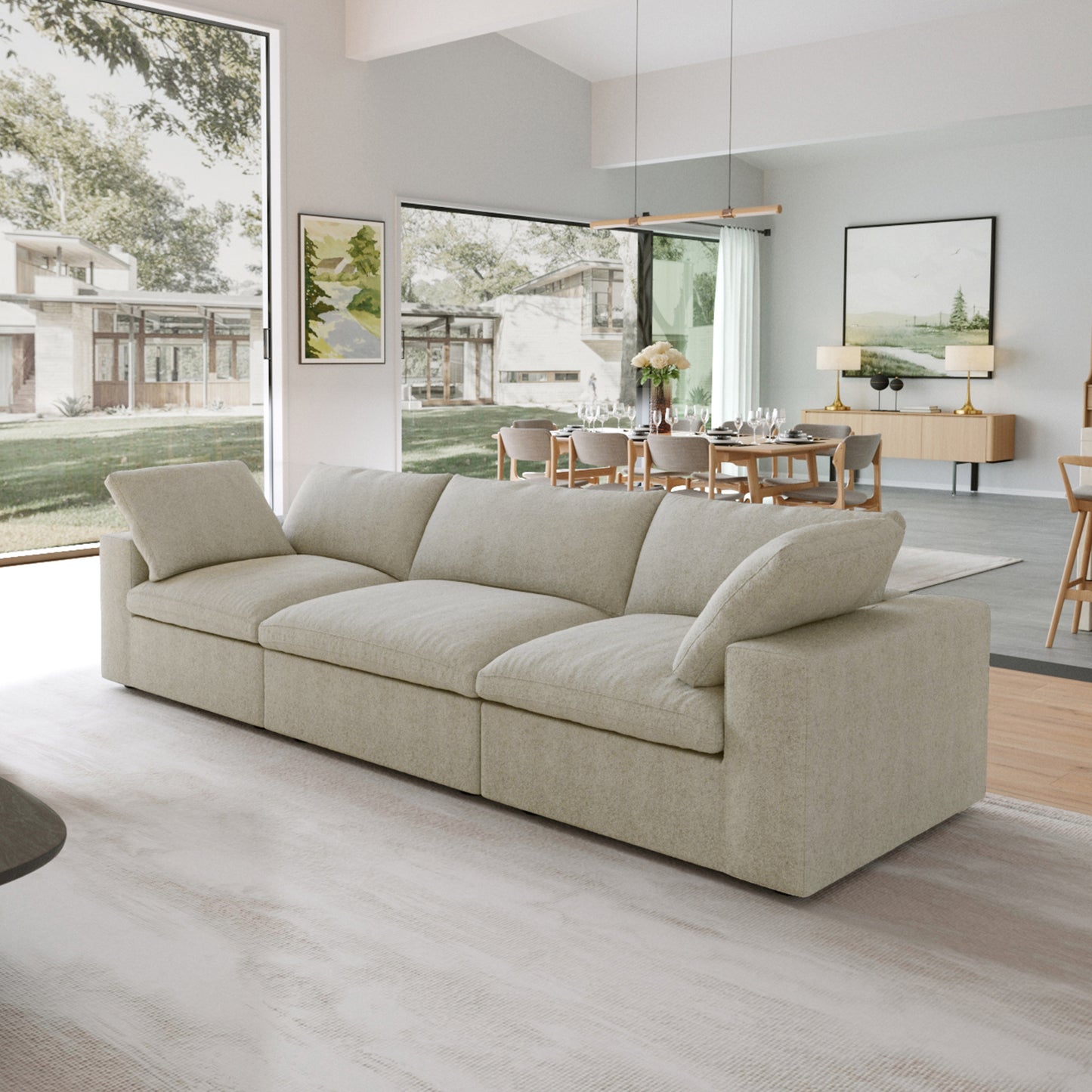 Classic Modular 3-Seater Sofa in Khaki