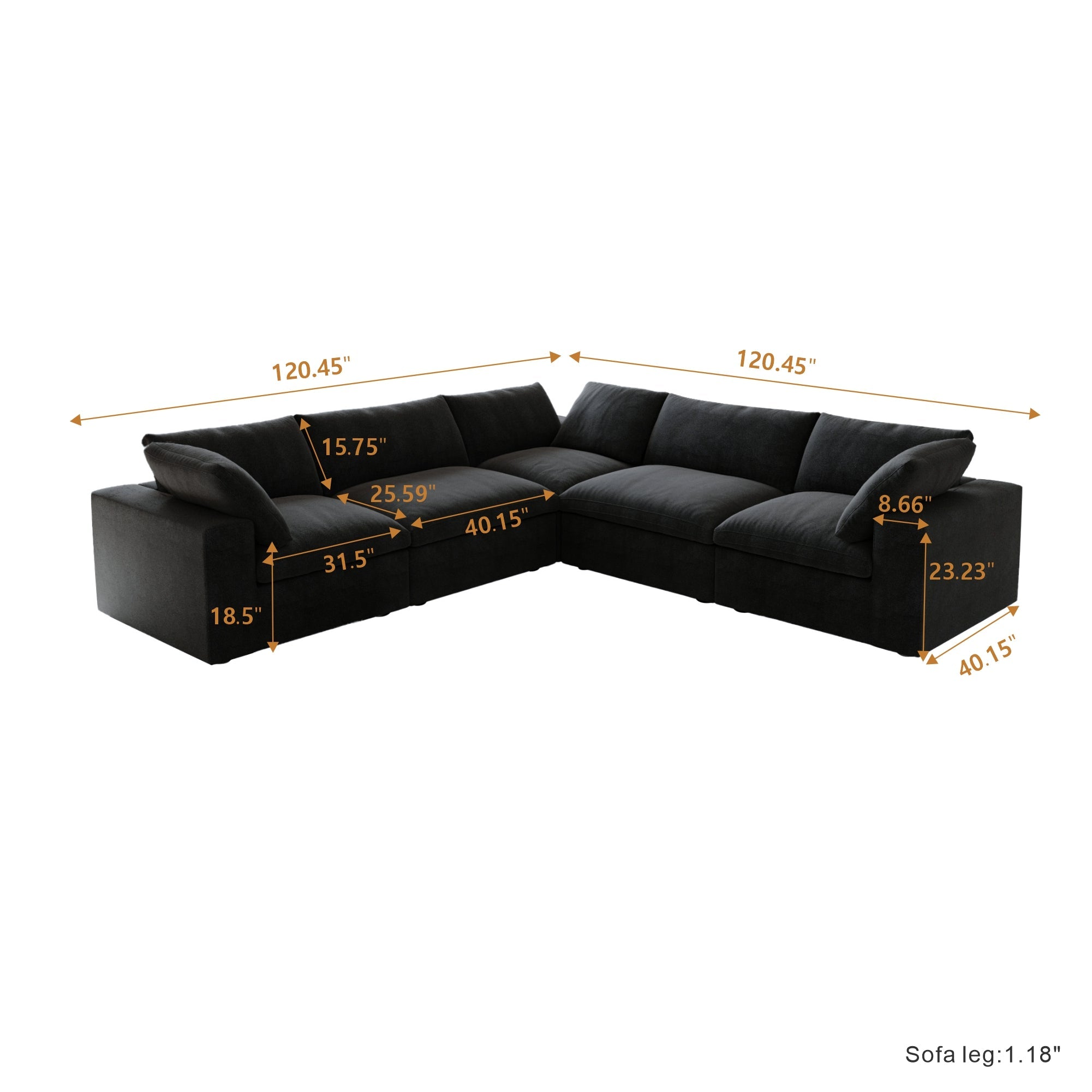 Classic Modular 5-Seater Corner Sectional in Black — Nationwide