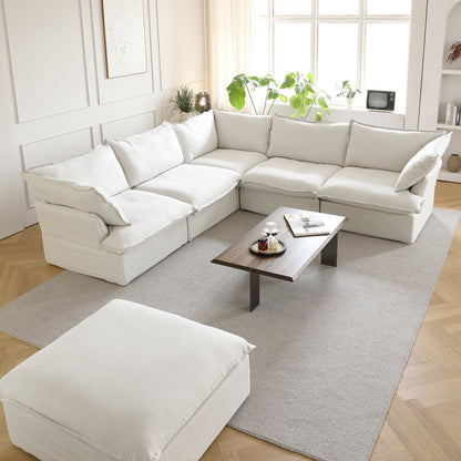 Modular Luxe 5-Seater Corner Sectional + Ottoman in White