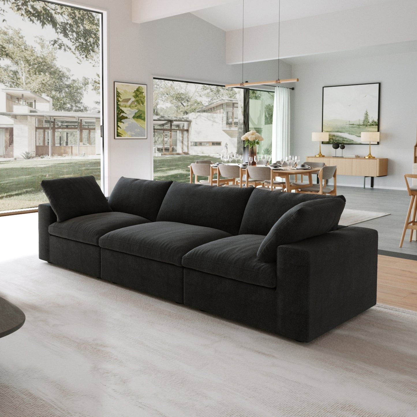 Classic Modular 3-Seater Sofa in Black