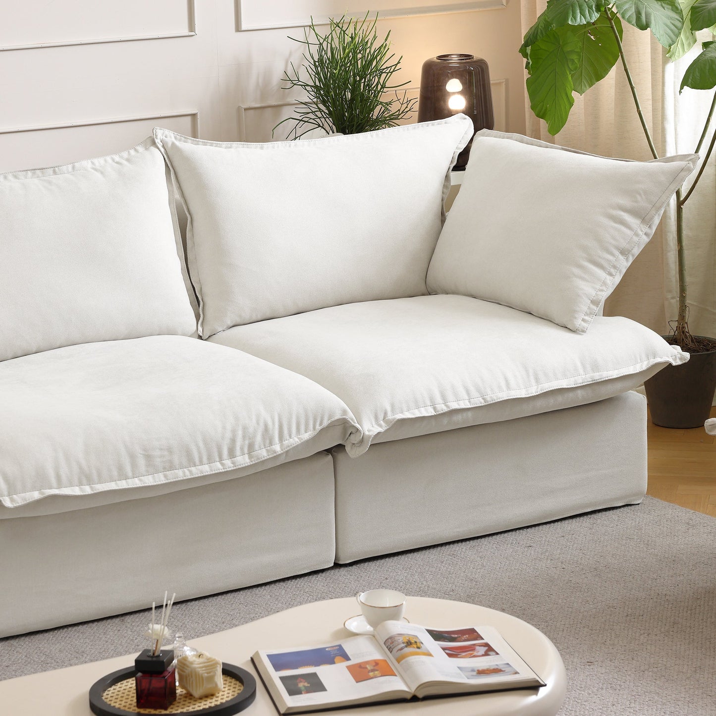 Modular Luxe 5-Seater Corner Sectional + Ottoman in White — Nationwide