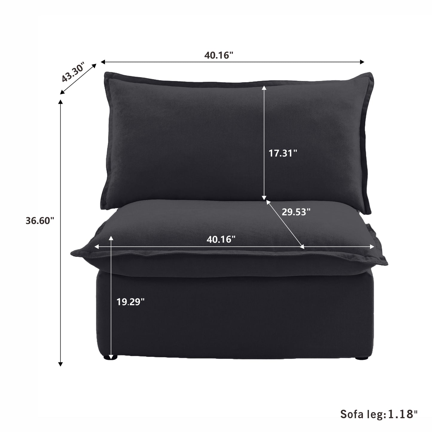 Modular Luxe Armless/Median Piece in Black