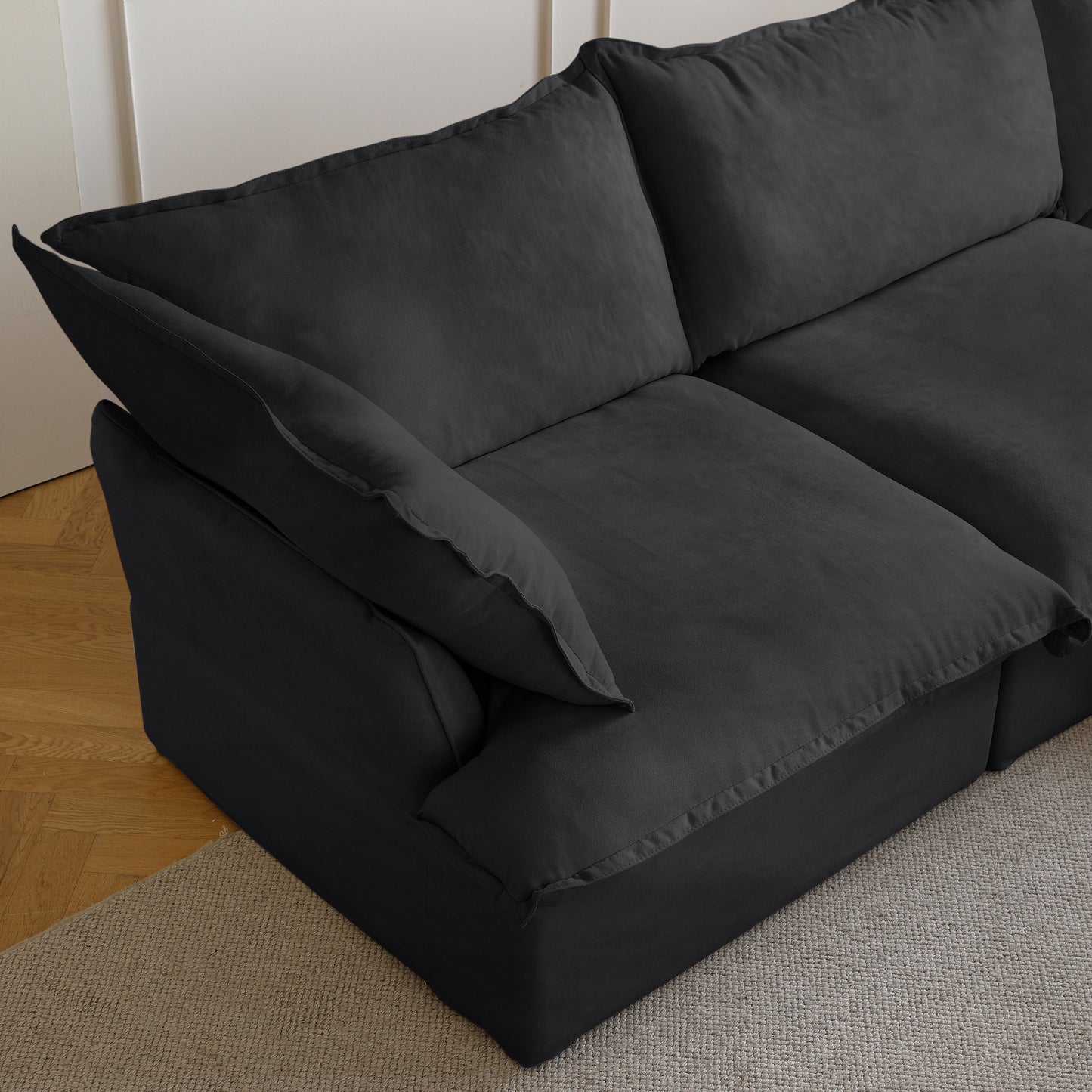 Modular Luxe 5-Seater Corner Sectional + Ottoman in Black