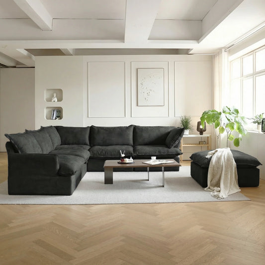 Modular Luxe 5-Seater Corner Sectional + Ottoman in Black
