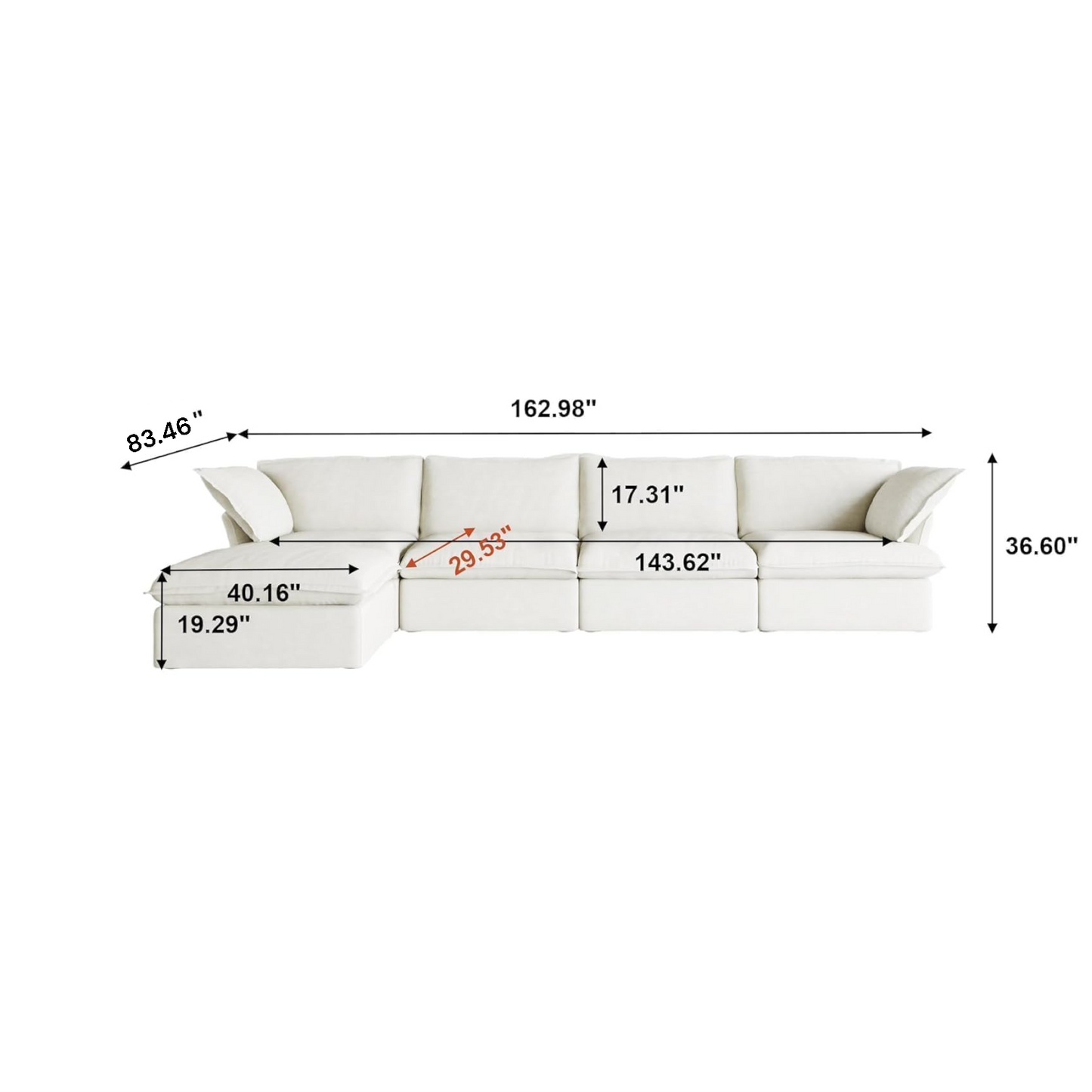 Modular Luxe 4-Seater Sectional in White — Nationwide