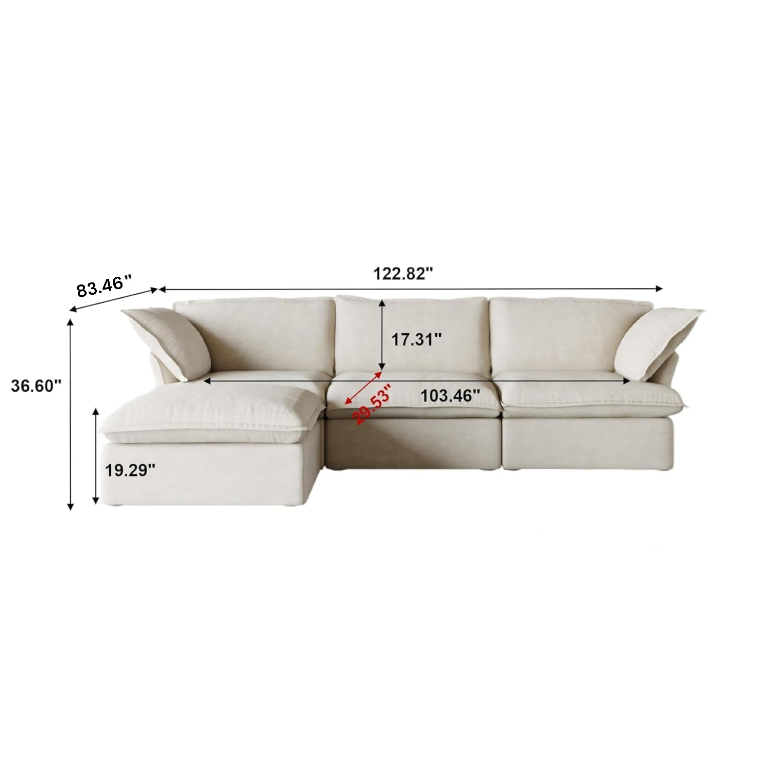 Modular Luxe 3-Seater Sectional in Beige