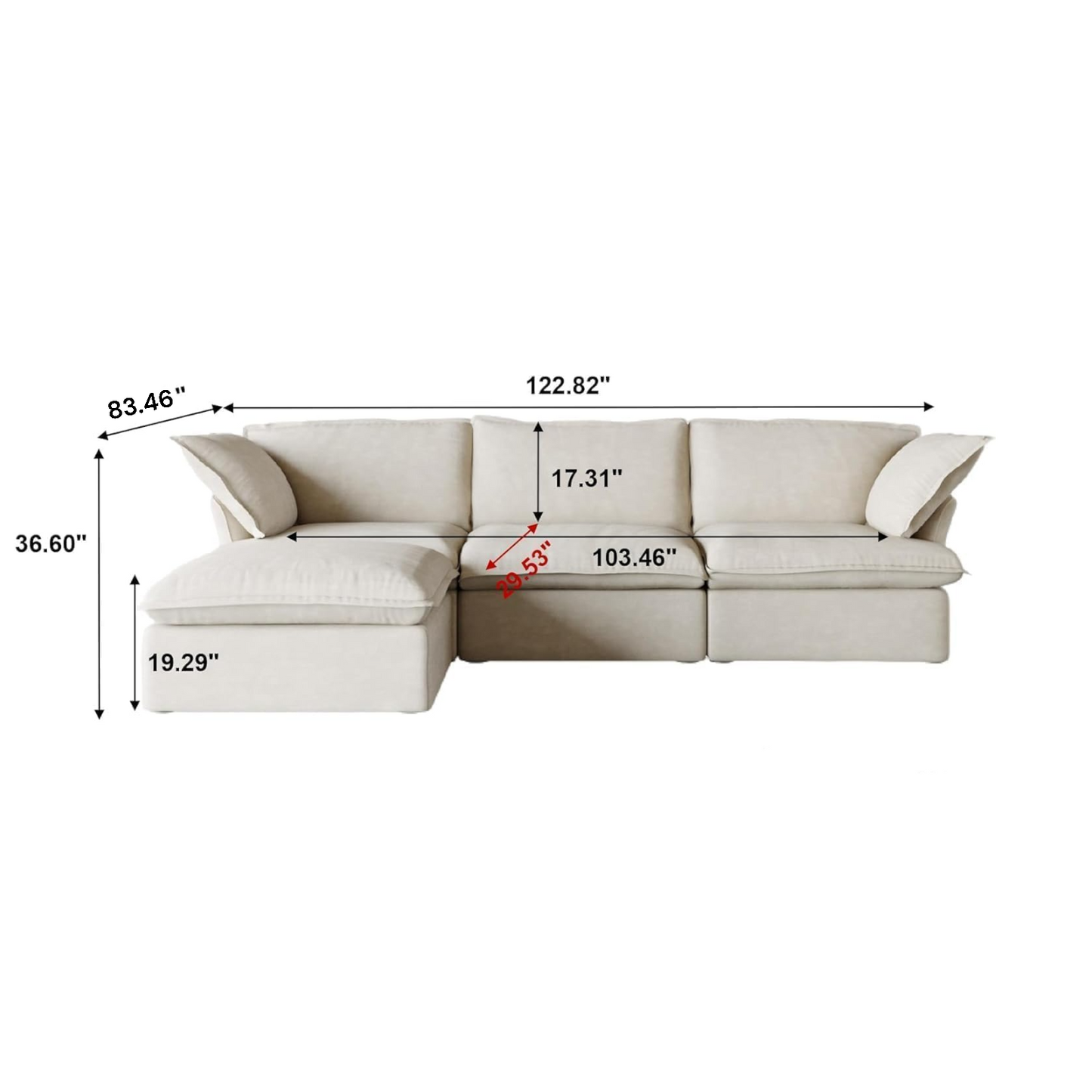 Modular Luxe 3-Seater Sectional in Beige