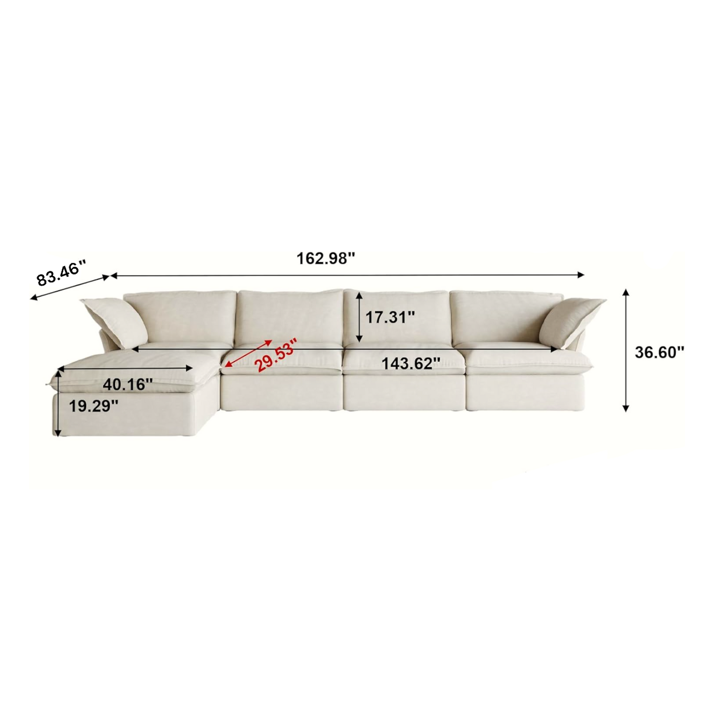 Modular Luxe 4-Seater U-Sectional in Beige