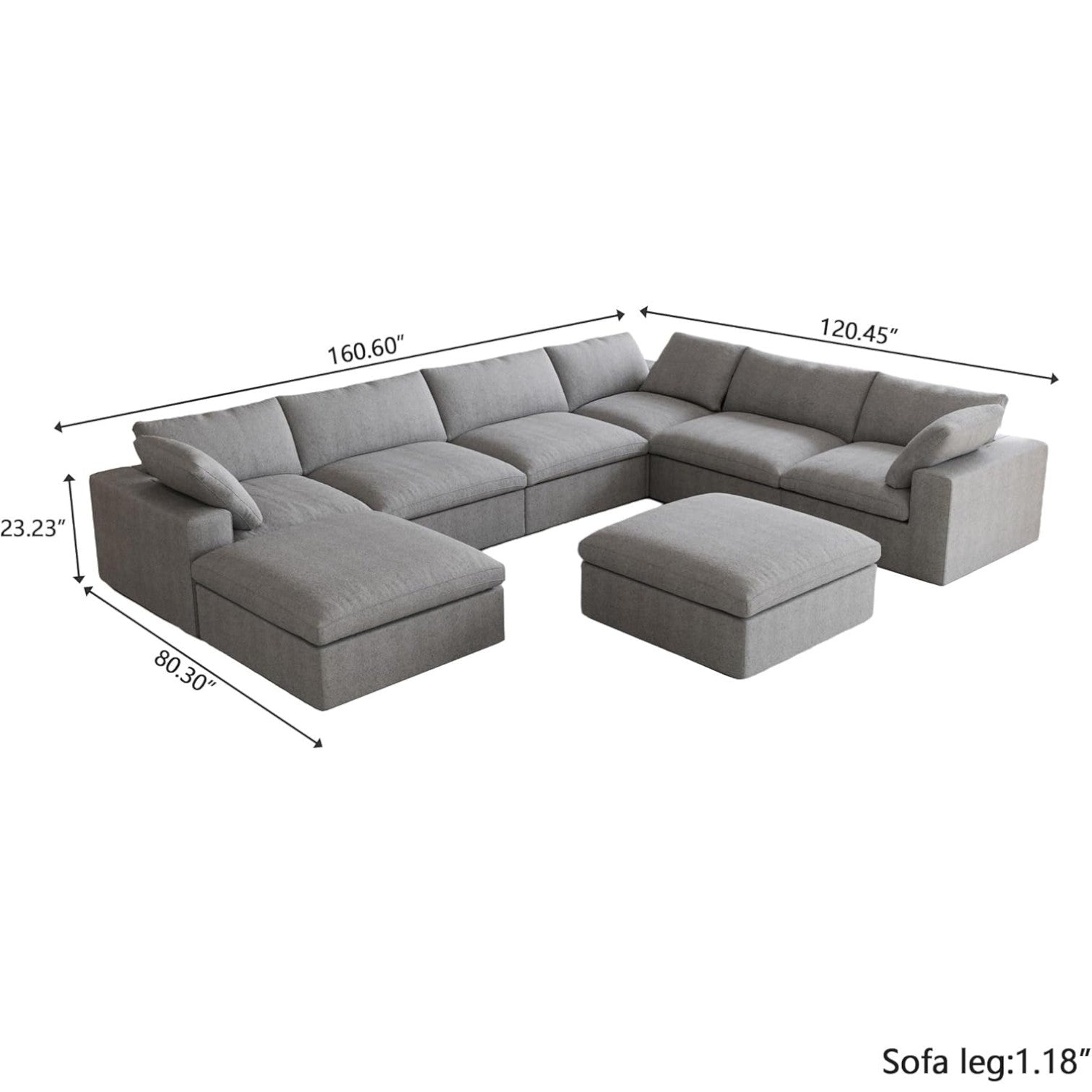 Classic Modular 7-Seater Corner Chaise in Gray