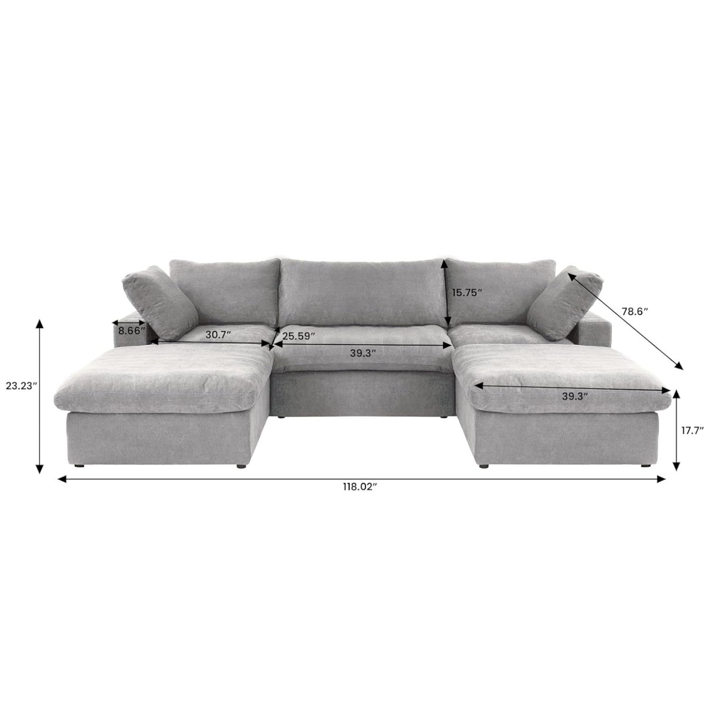Classic Modular 3-Seater U-Sectional in Gray