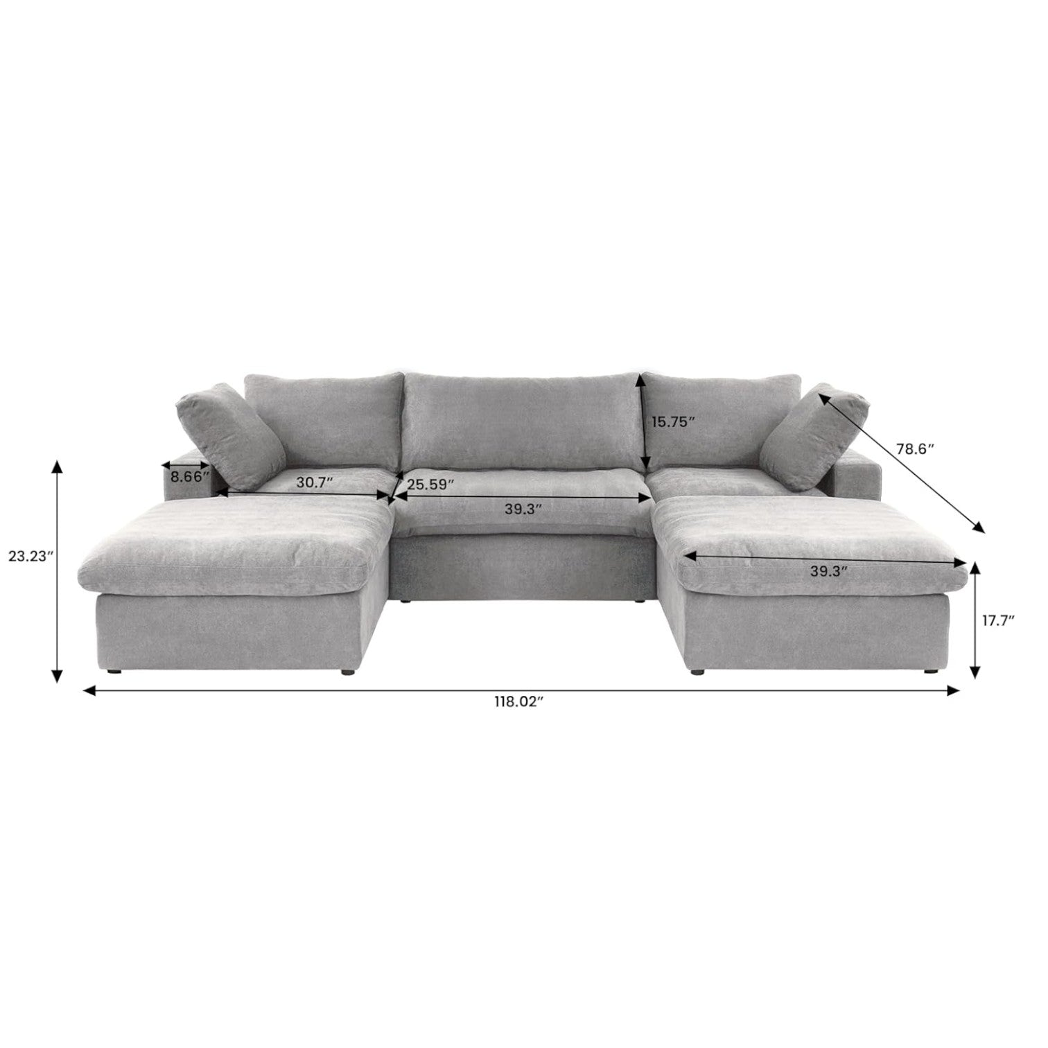 Classic Modular 3-Seater U-Sectional in Gray — Nationwide