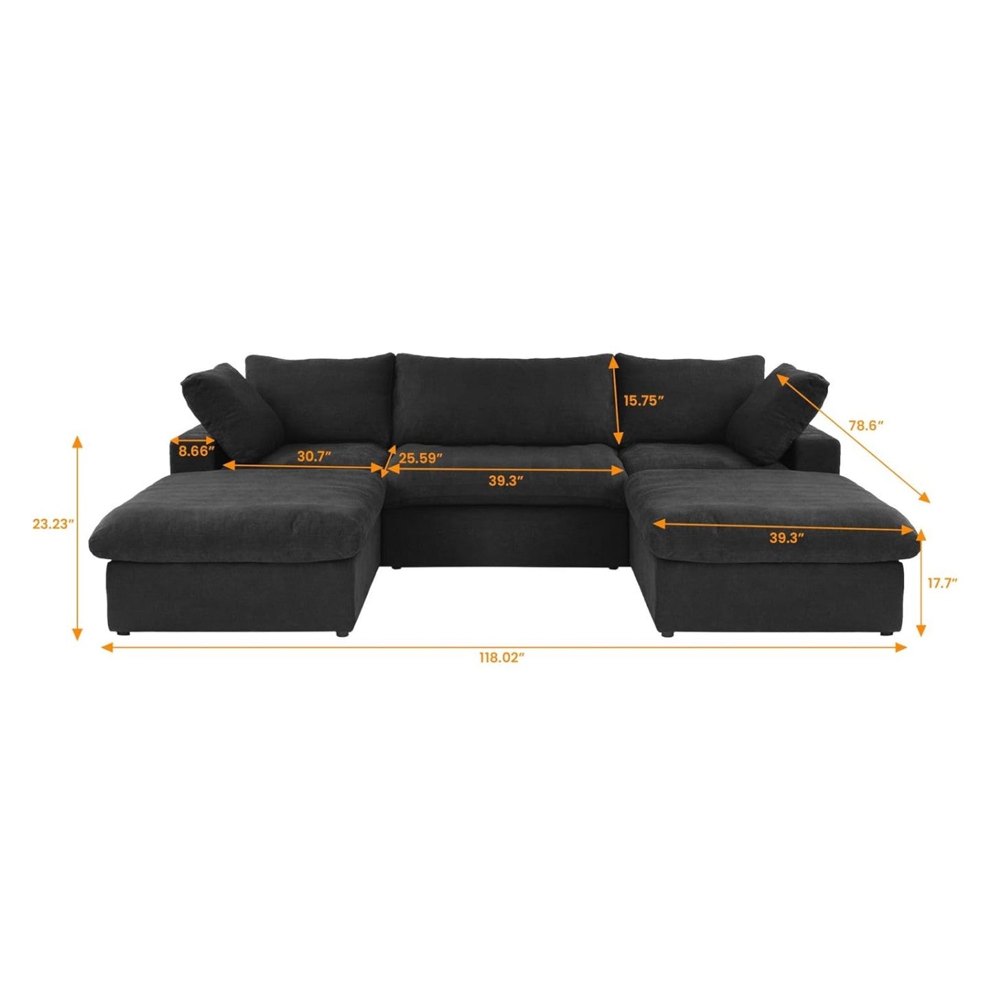 Classic Modular 3-Seater U-Sectional in Black