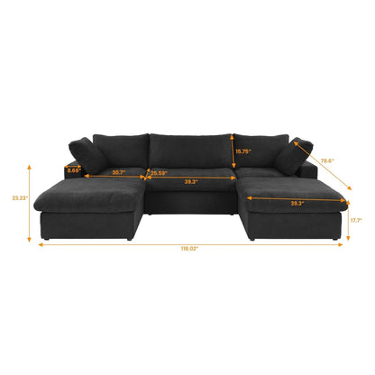 Classic Modular 3-Seater U-Sectional in Black