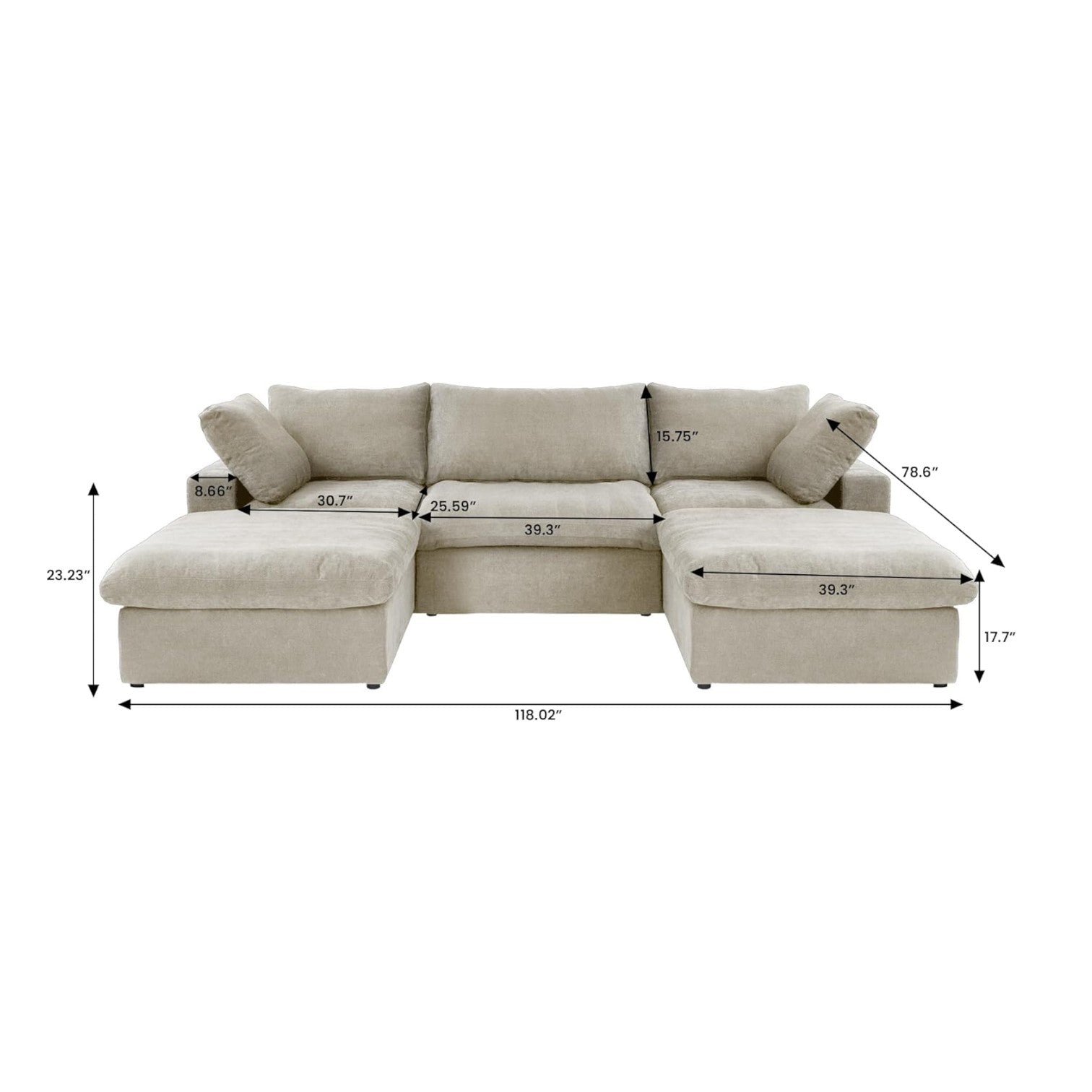 Classic Modular 3-Seater U-Sectional in Khaki — Nationwide