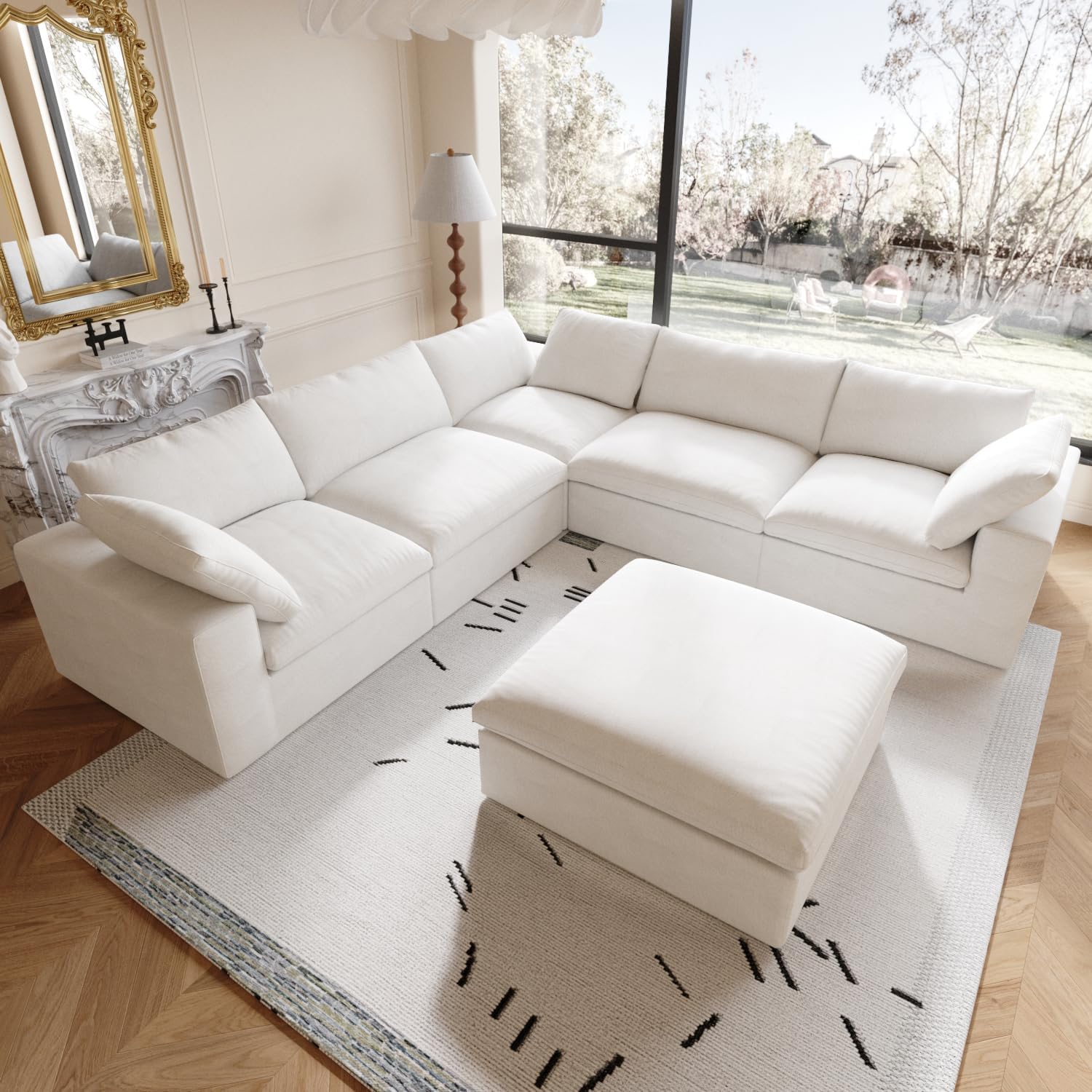 Classic Modular 5-Seater Corner Sectional + Ottoman in White — Nationwide