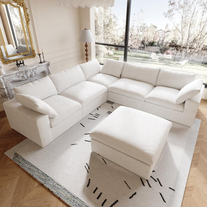 Classic Modular 5-Seater Corner Sectional + Ottoman in White — Nationwide