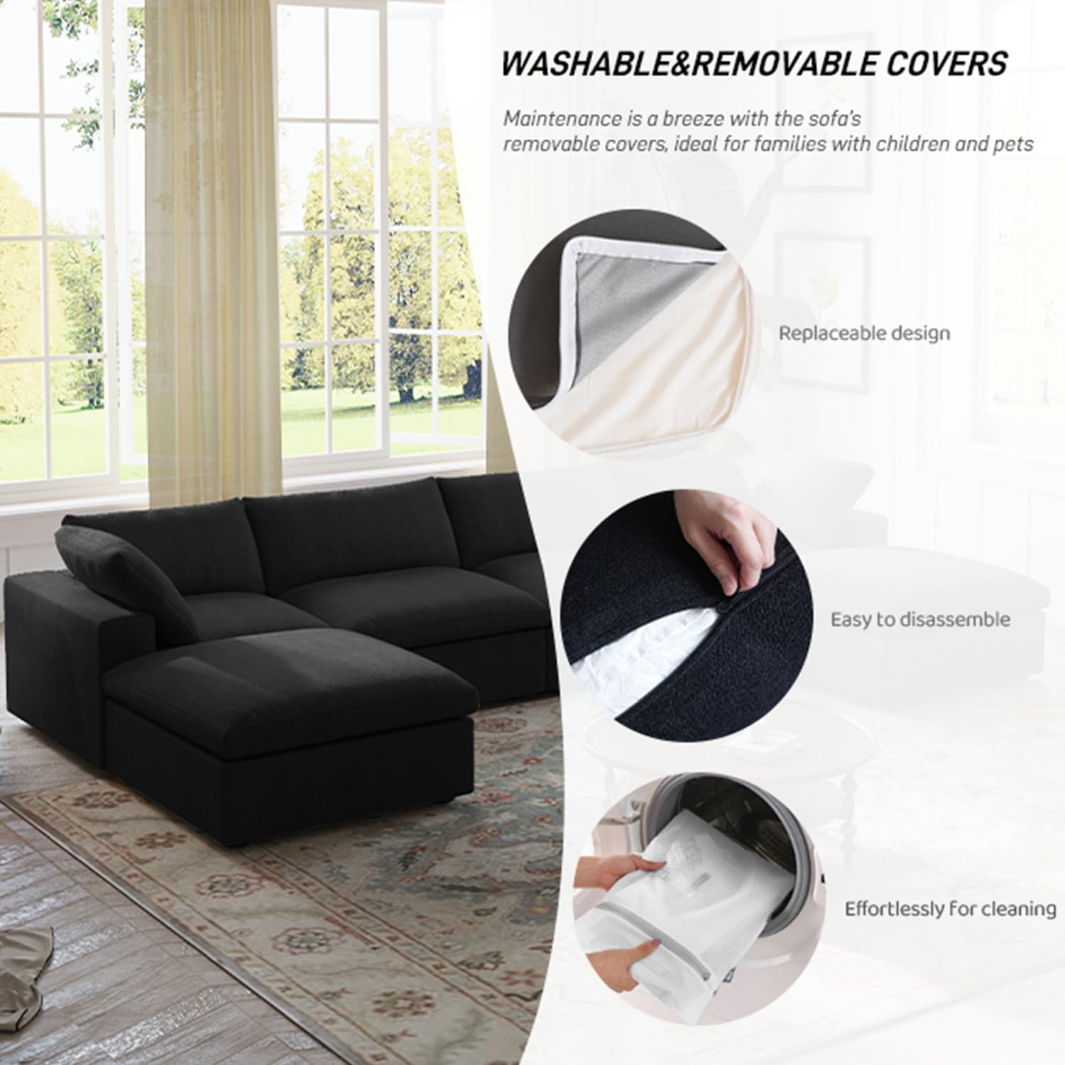 Slipcover Only! Classic Modular Armless/Median Piece in Black