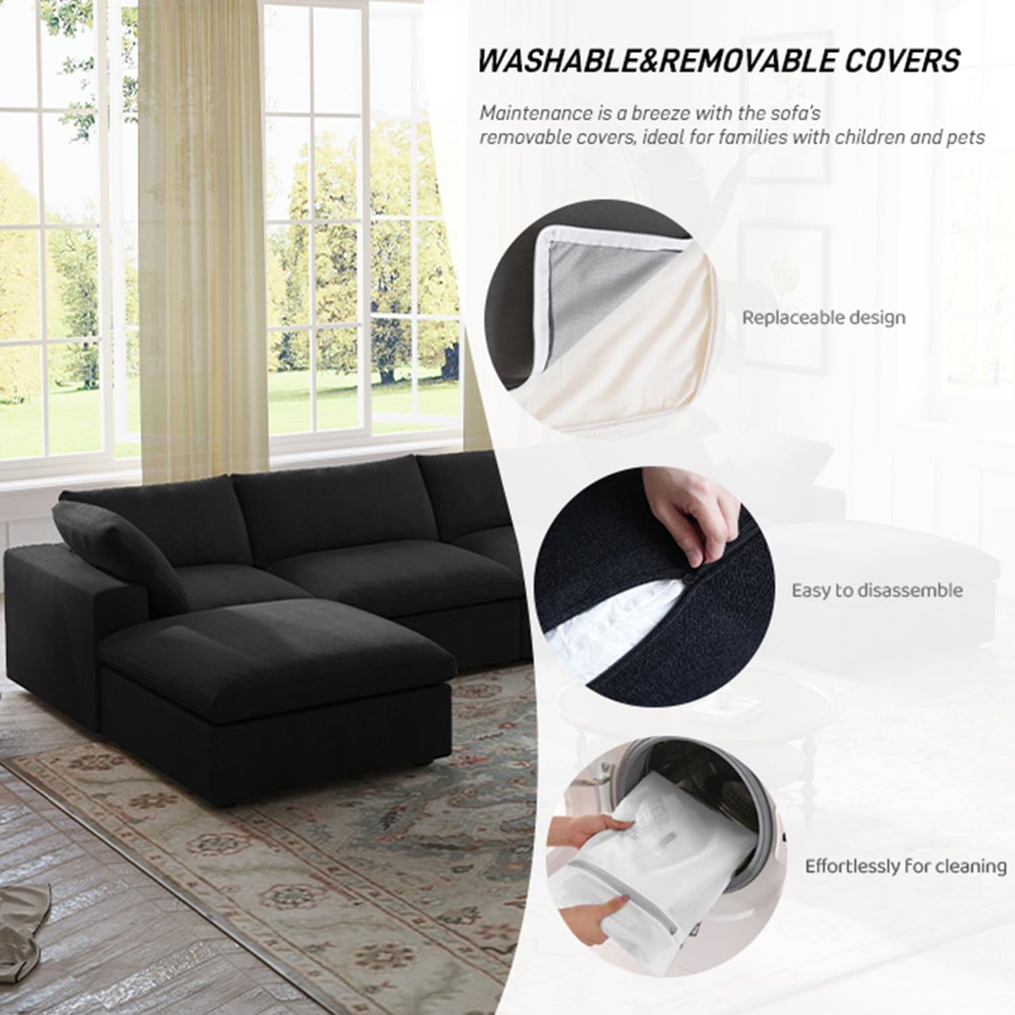 Slipcover Only! Classic Modular Armless/Median Piece in Black