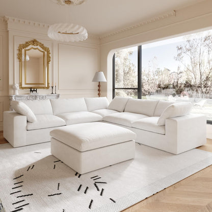 Classic Modular 5-Seater Corner Sectional + Ottoman in White — Nationwide