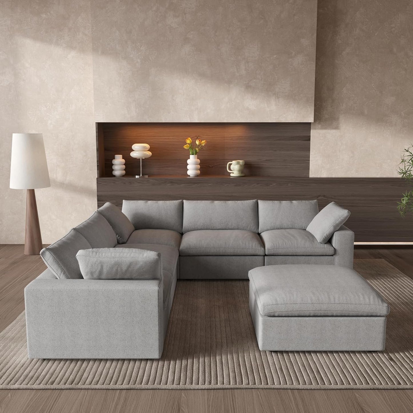 Classic Modular 5-Seater Corner Sectional + Ottoman in Gray
