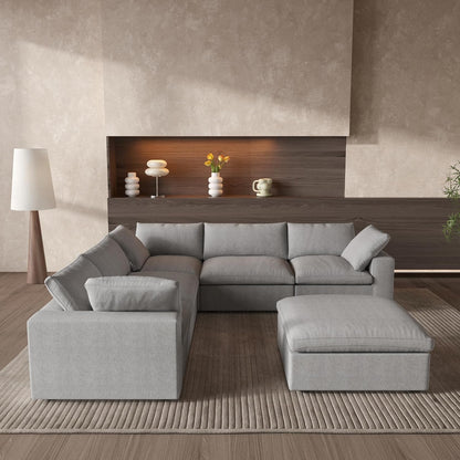 Classic Modular 5-Seater Corner Sectional + Ottoman in Gray