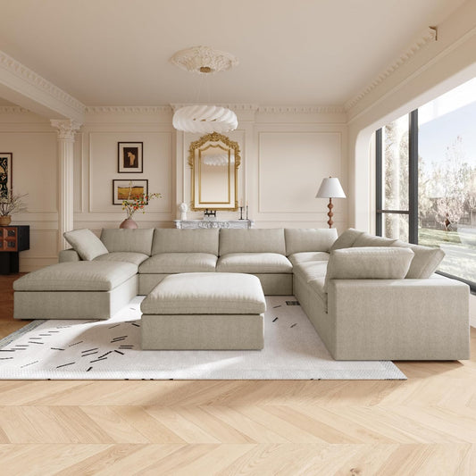 Classic Modular 7-Seater Corner Chaise in Khaki