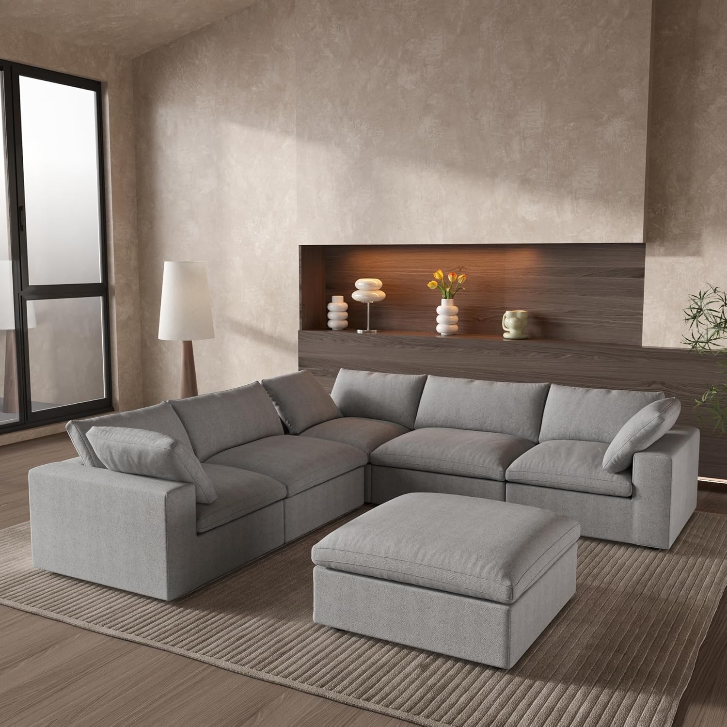 Classic Modular 5-Seater Corner Sectional + Ottoman in Gray — Nationwide